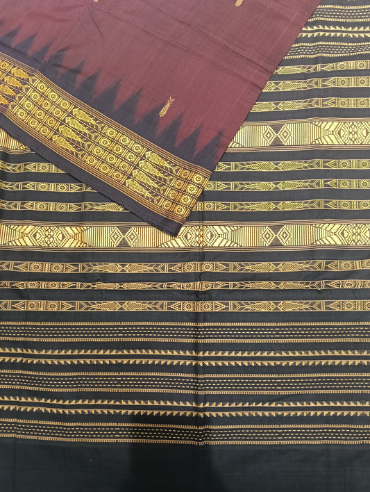 Habaspuri marron black golden border cotton saree - Tilottama