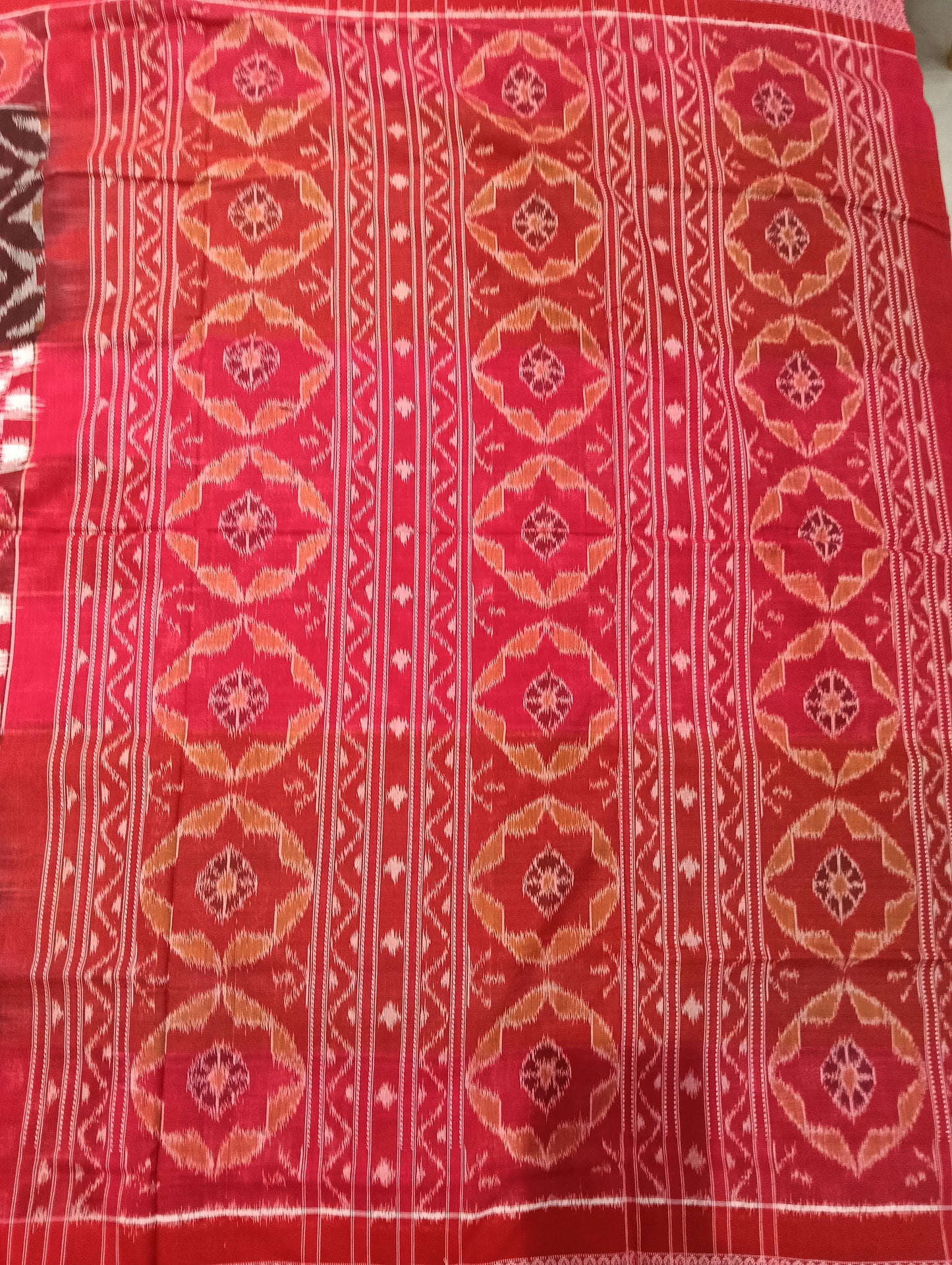 Brown red white sapta sambalpuri saree - Tilottama