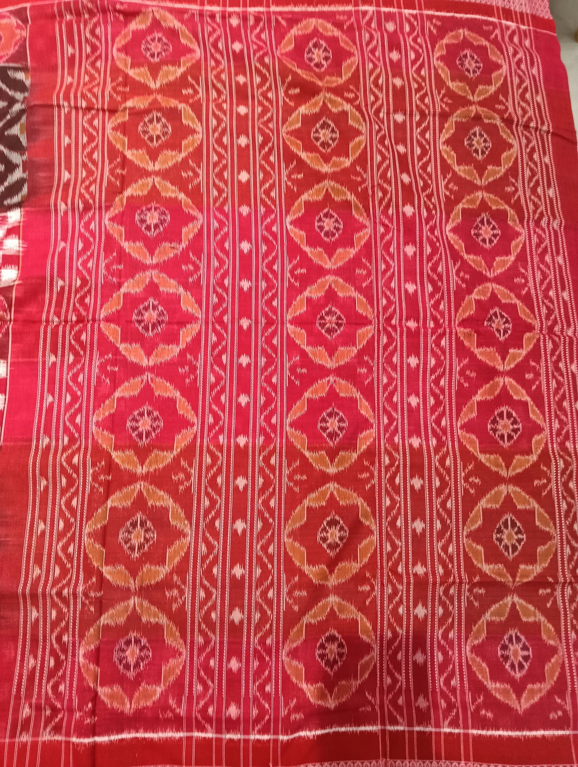 Brown red white sapta sambalpuri saree - Tilottama