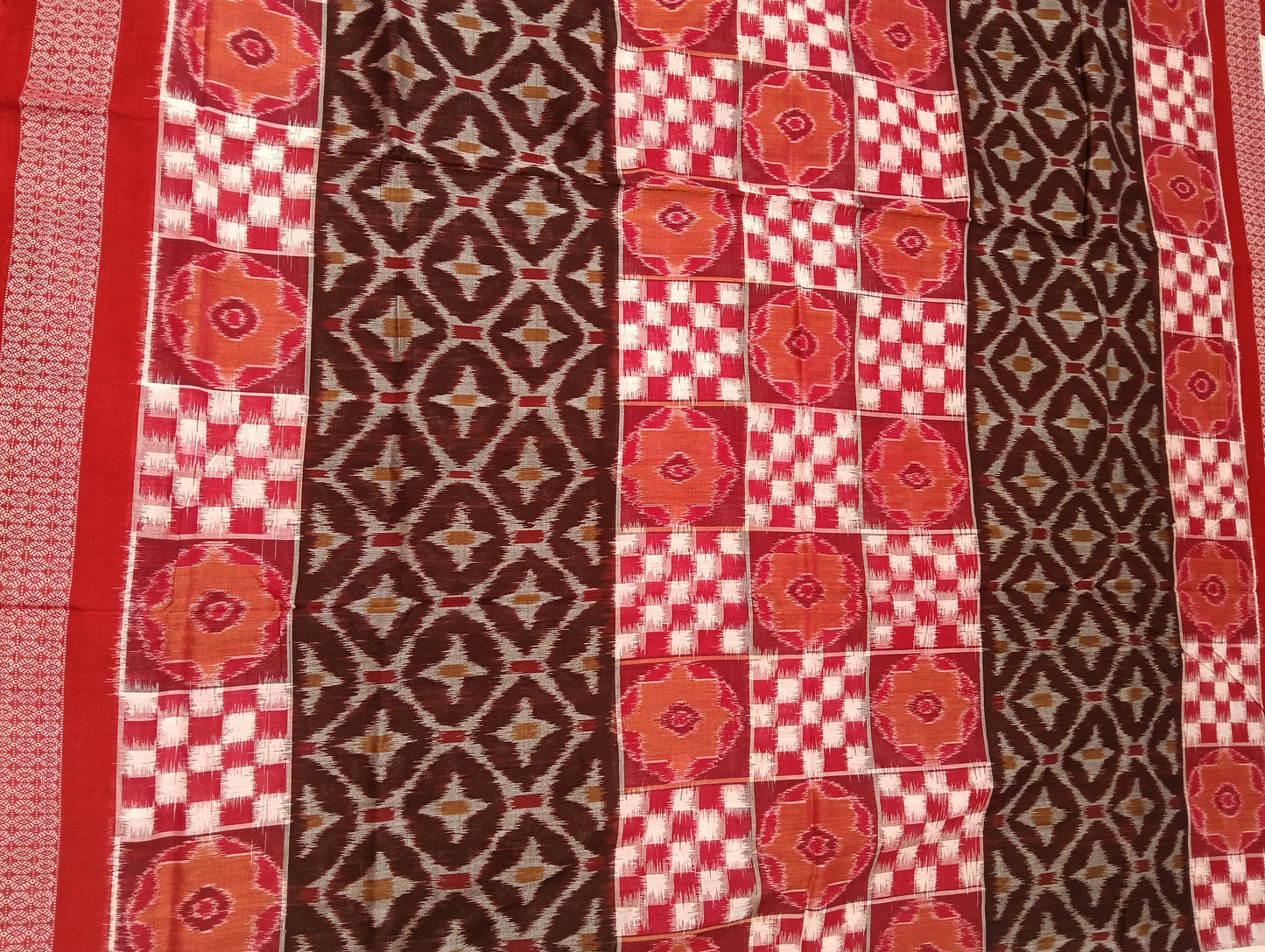 Brown red white sapta sambalpuri saree - Tilottama
