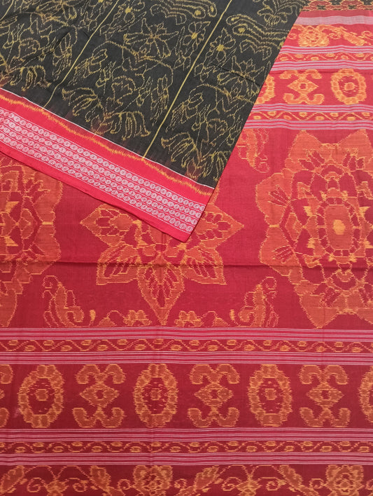 Red black sambalpuri saree - Tilottama
