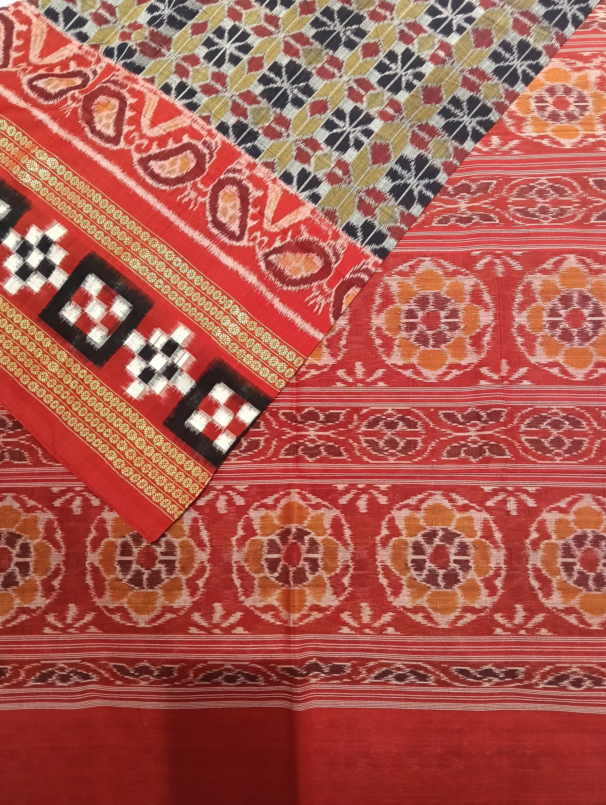Blue red double border sapta sambalpuri saree - Tilottama