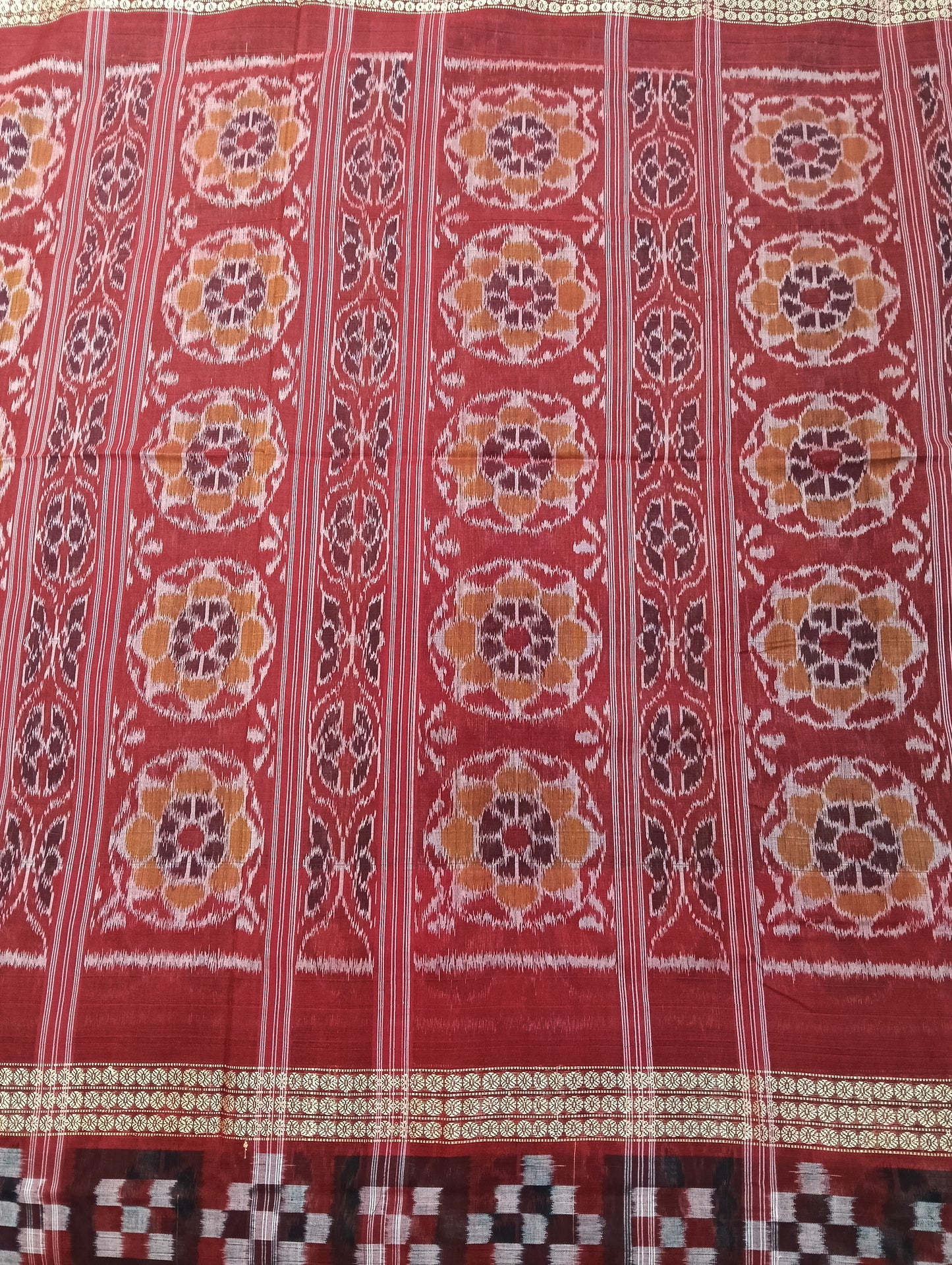 Blue red double border sapta sambalpuri saree - Tilottama