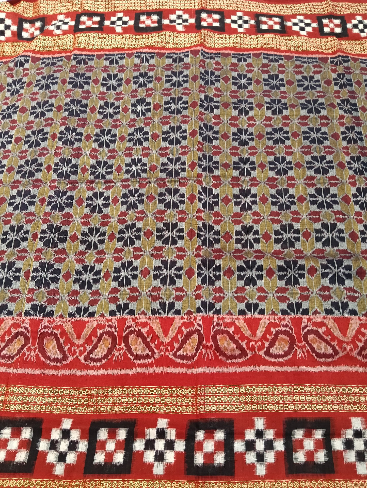 Blue red double border sapta sambalpuri saree - Tilottama