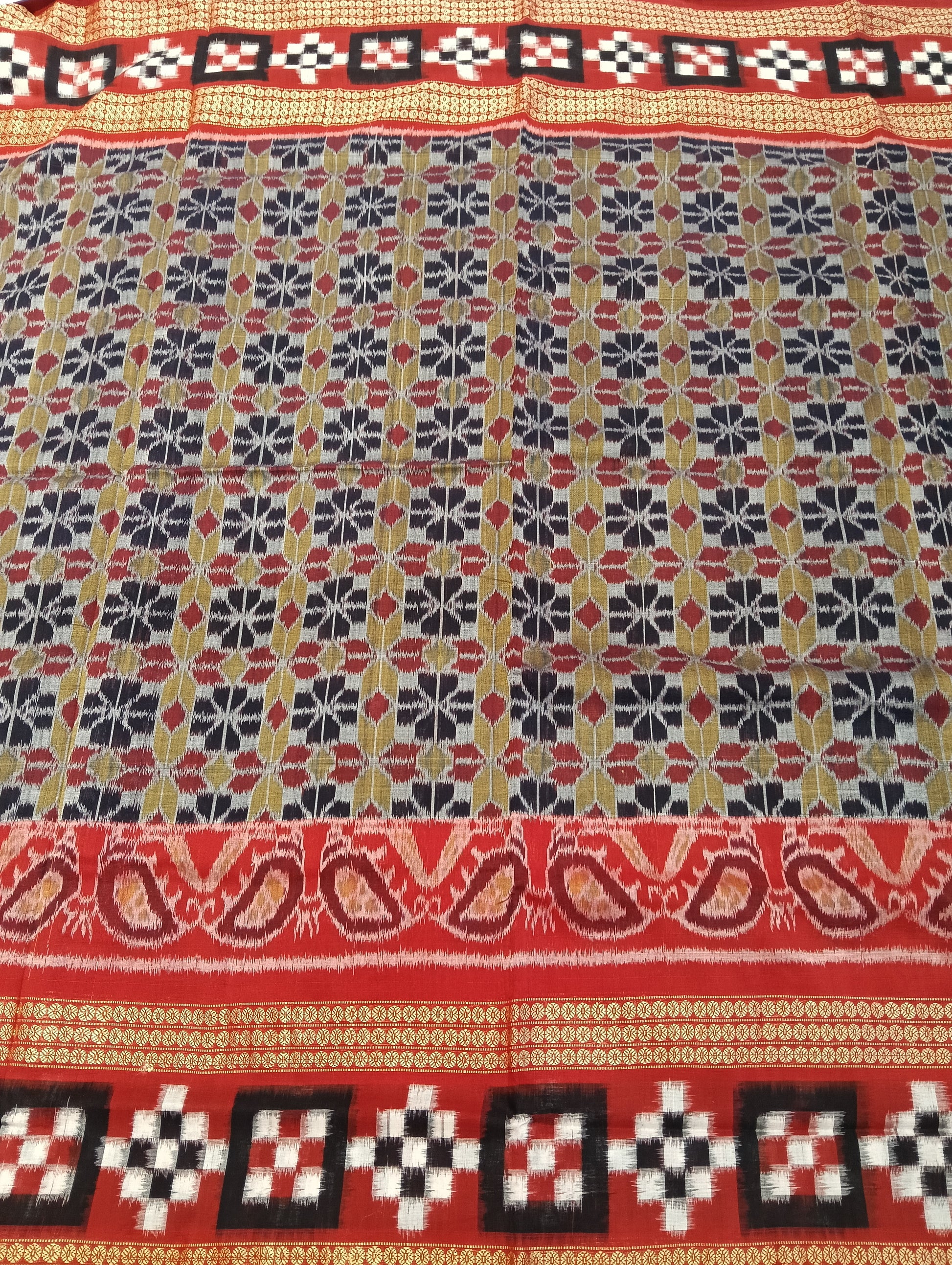 Blue red double border sapta sambalpuri saree - Tilottama