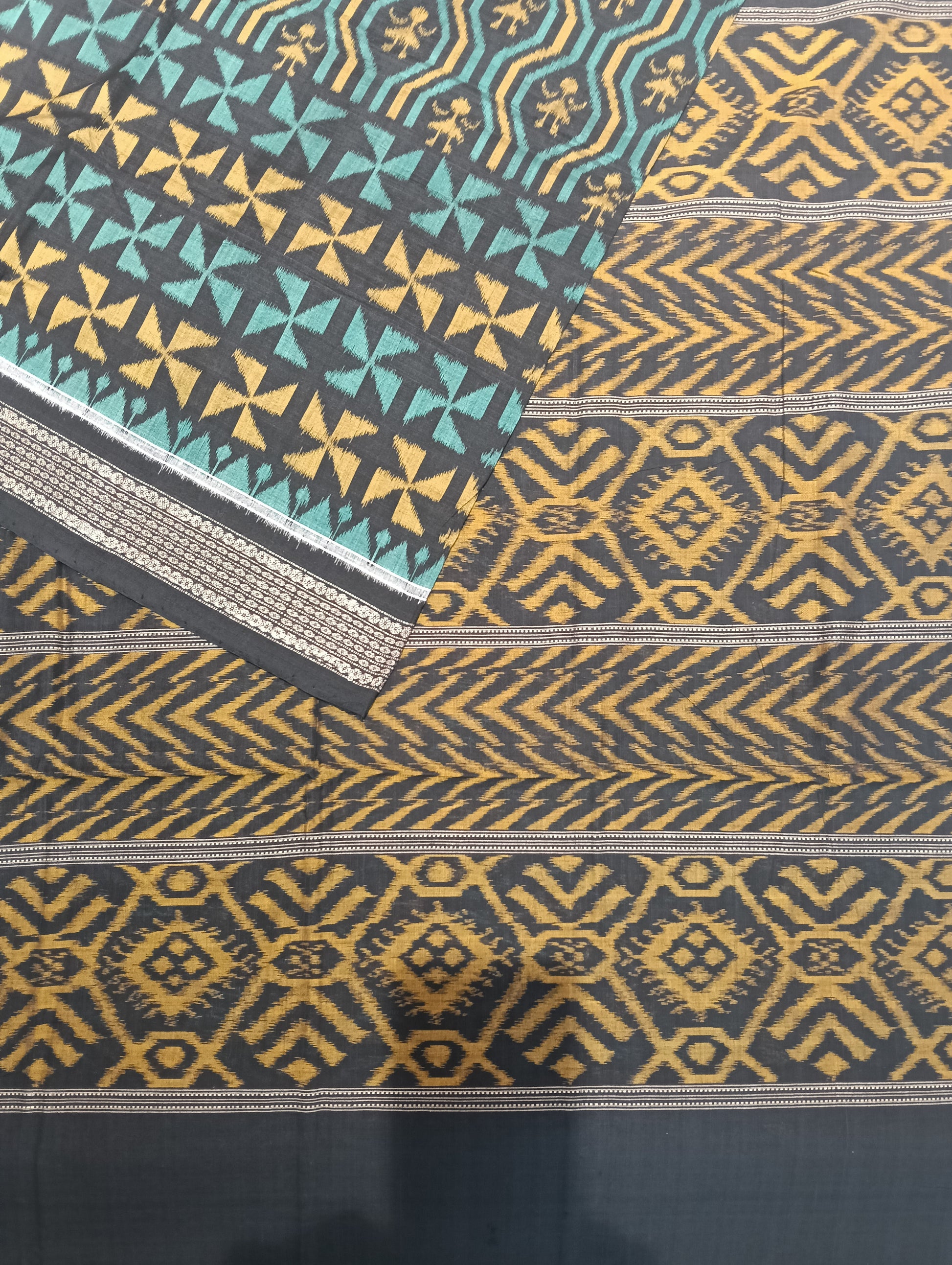 Black green sambalpuri cotton saree - Tilottama
