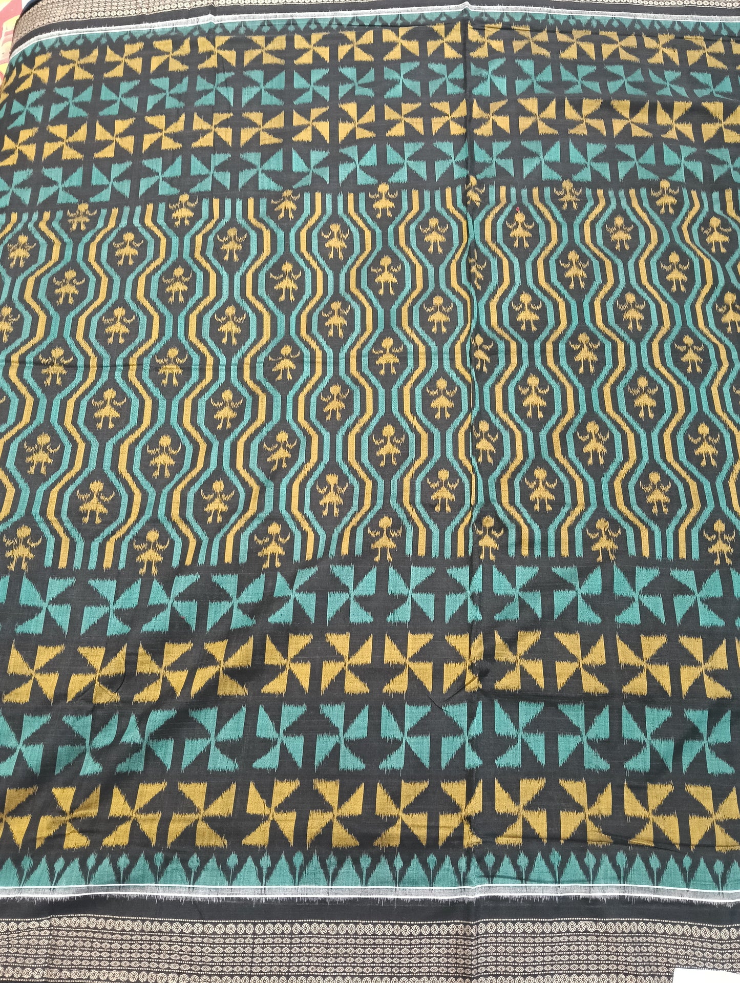 Black green sambalpuri cotton saree - Tilottama