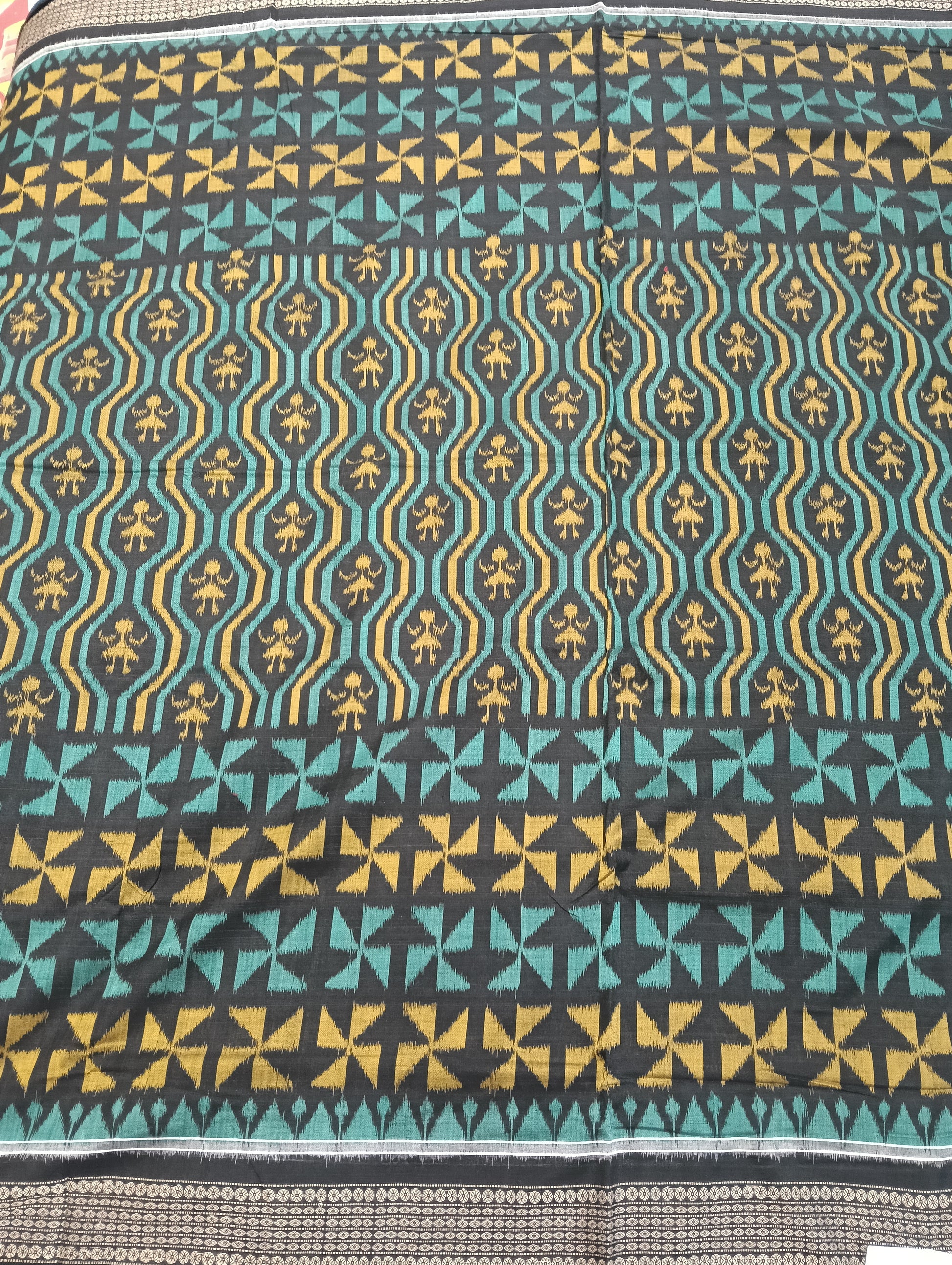 Black green sambalpuri cotton saree - Tilottama