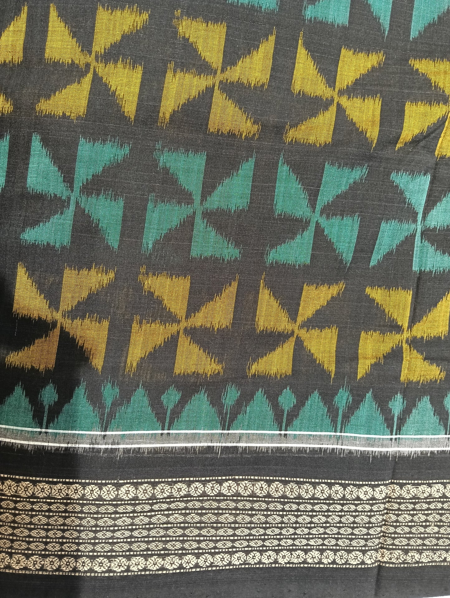 Black green sambalpuri cotton saree - Tilottama
