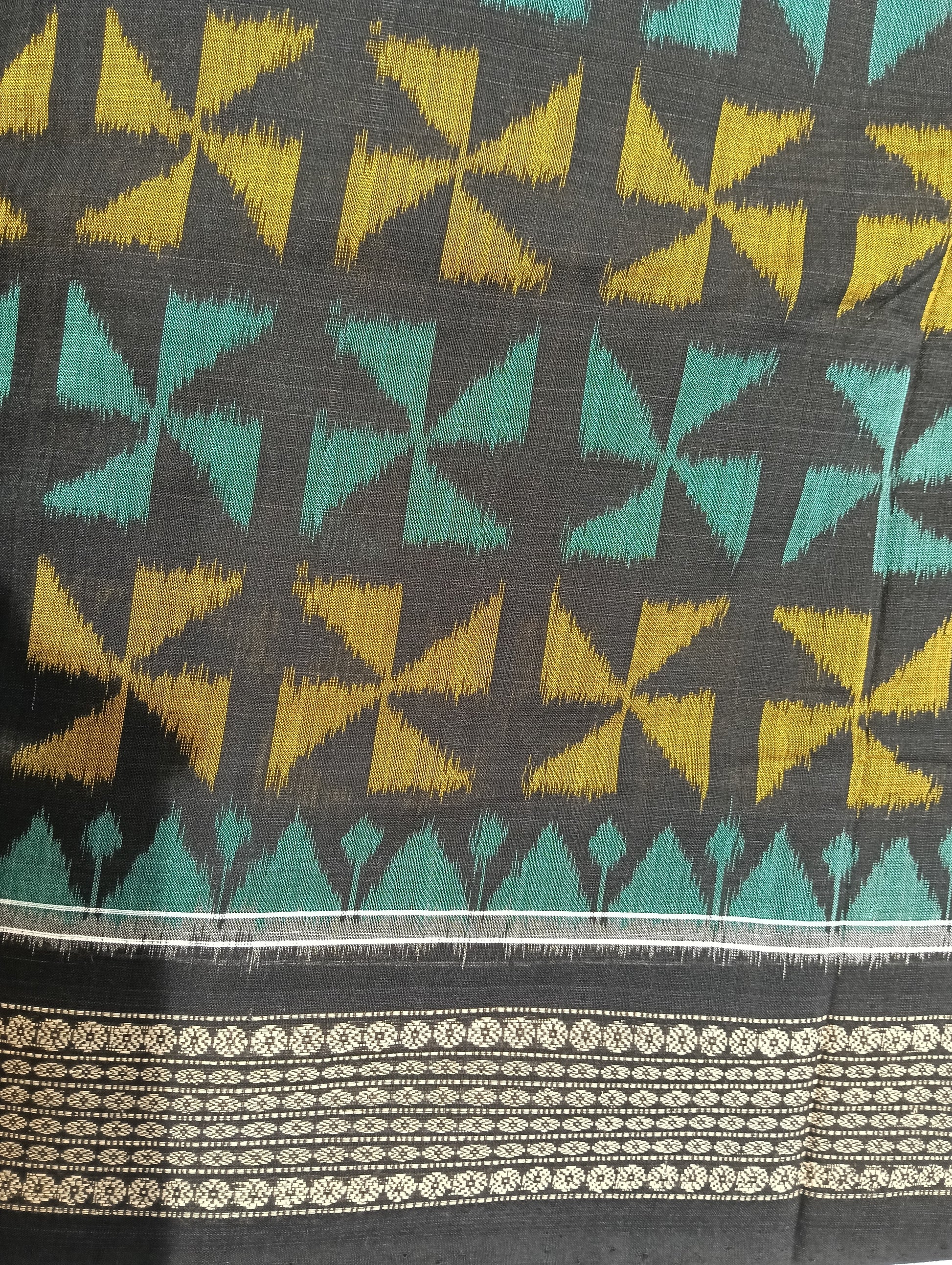 Black green sambalpuri cotton saree - Tilottama