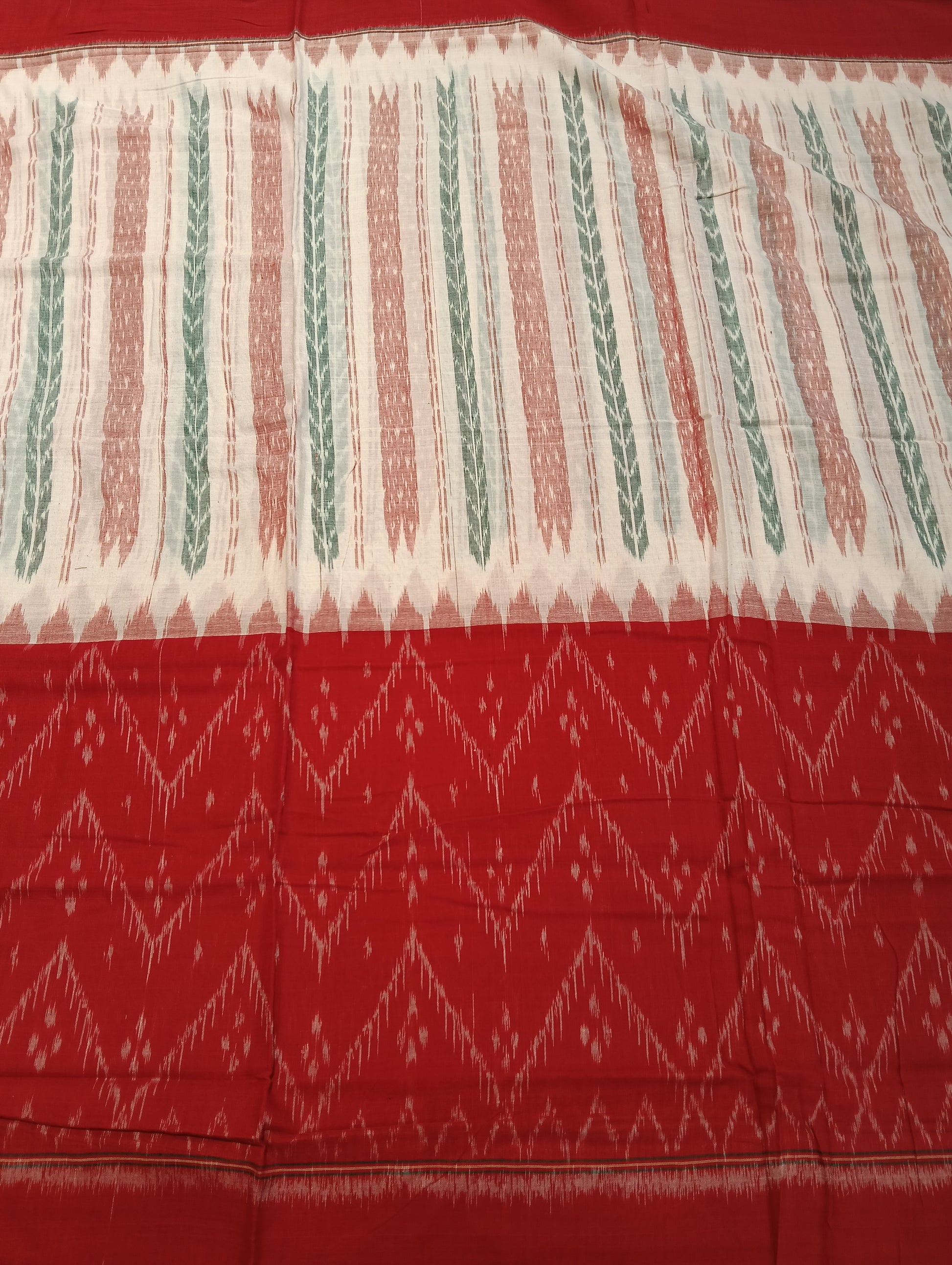Red white plane border cotton sambalpuri saree - Tilottama