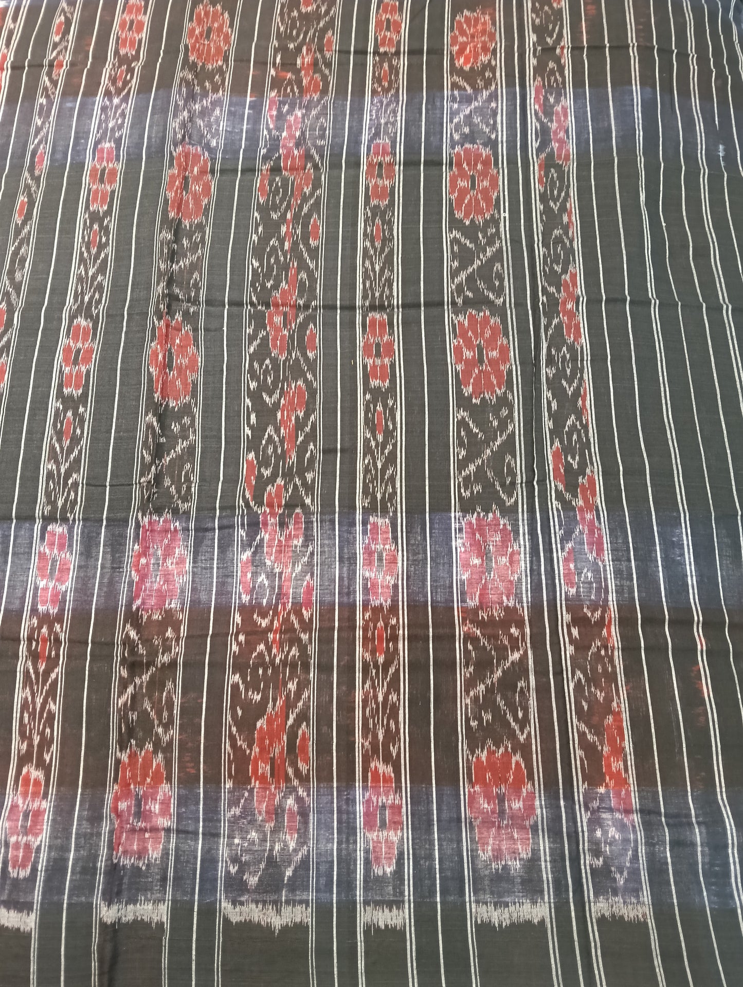 Red white and black plane border cotton sambalpuri saree - Tilottama