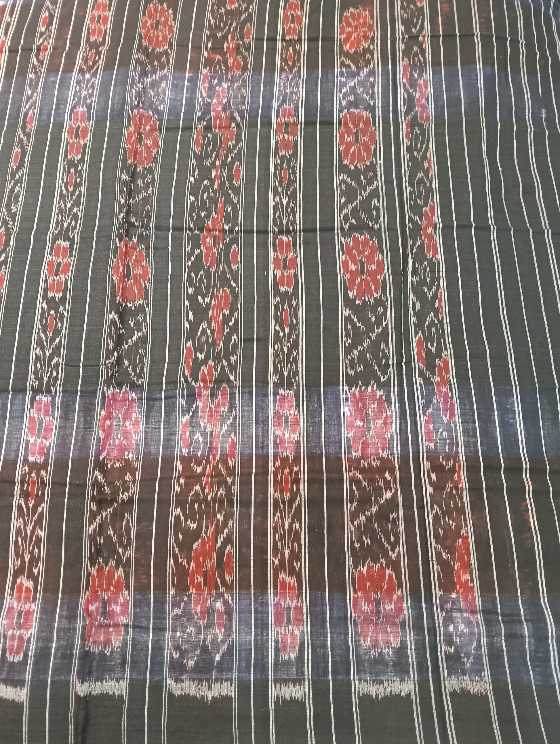 Red white and black plane border cotton sambalpuri saree - Tilottama