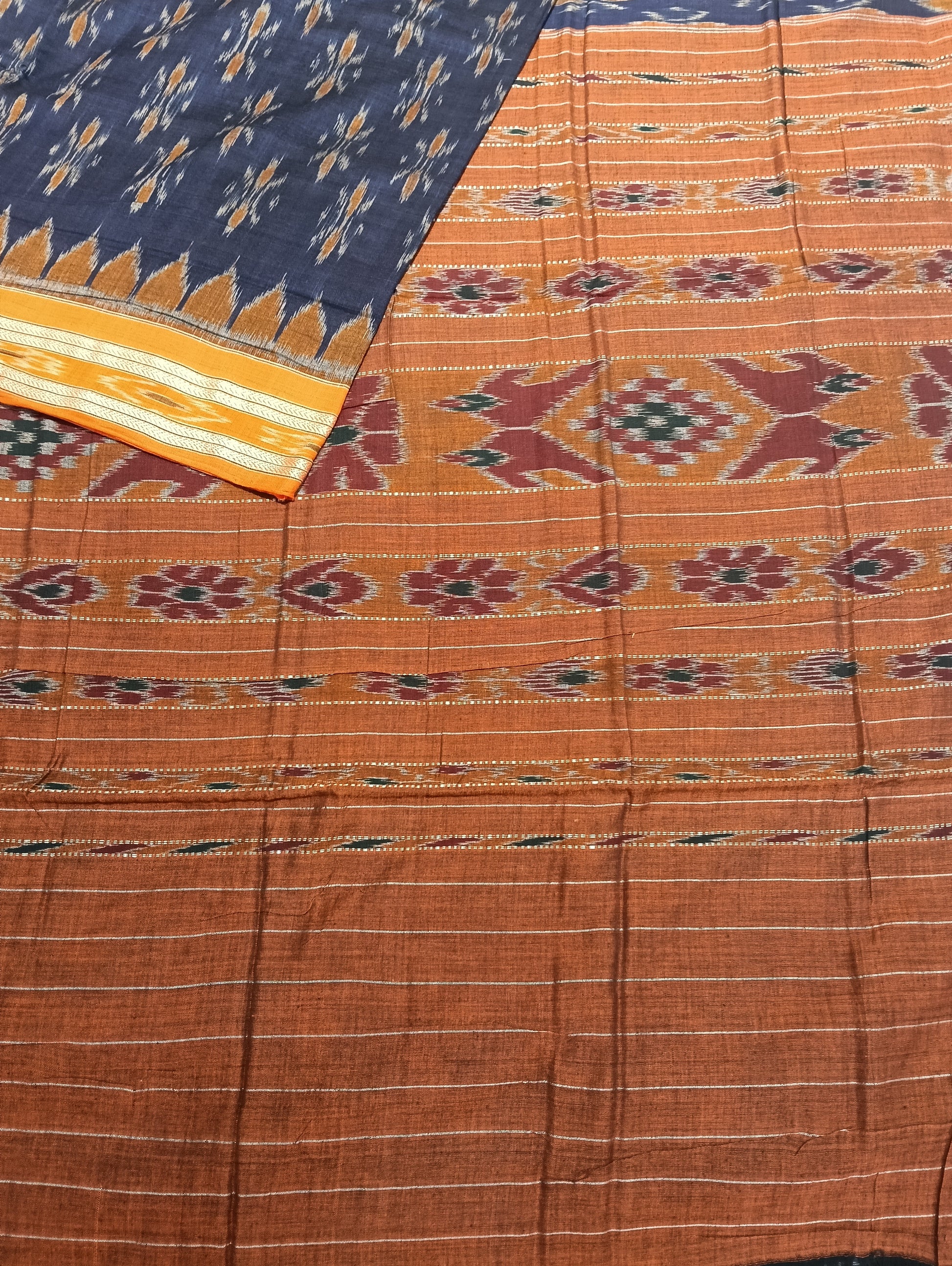 Blue orange cotton sambalpuri saree - Tilottama