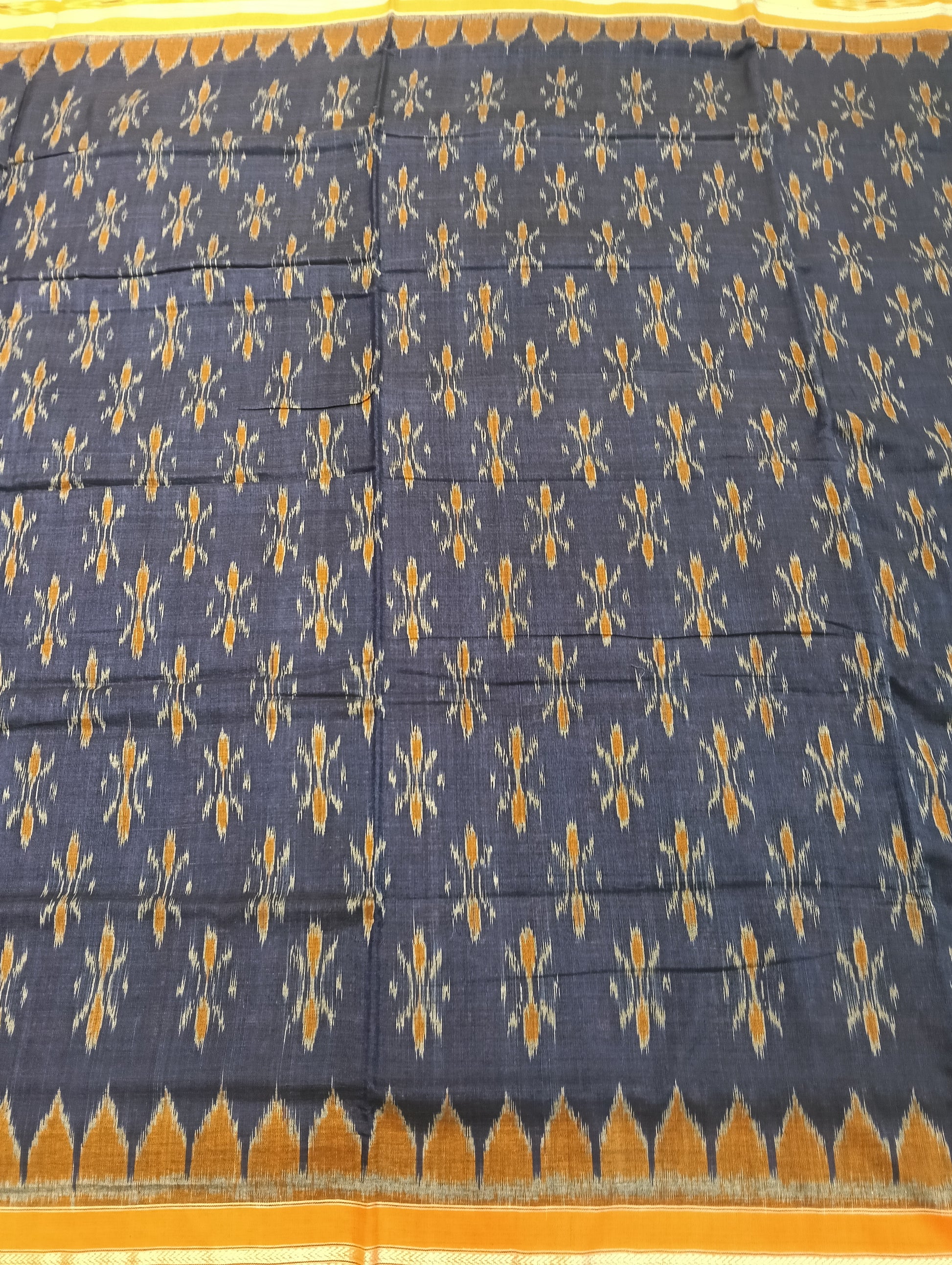 Blue orange cotton sambalpuri saree - Tilottama