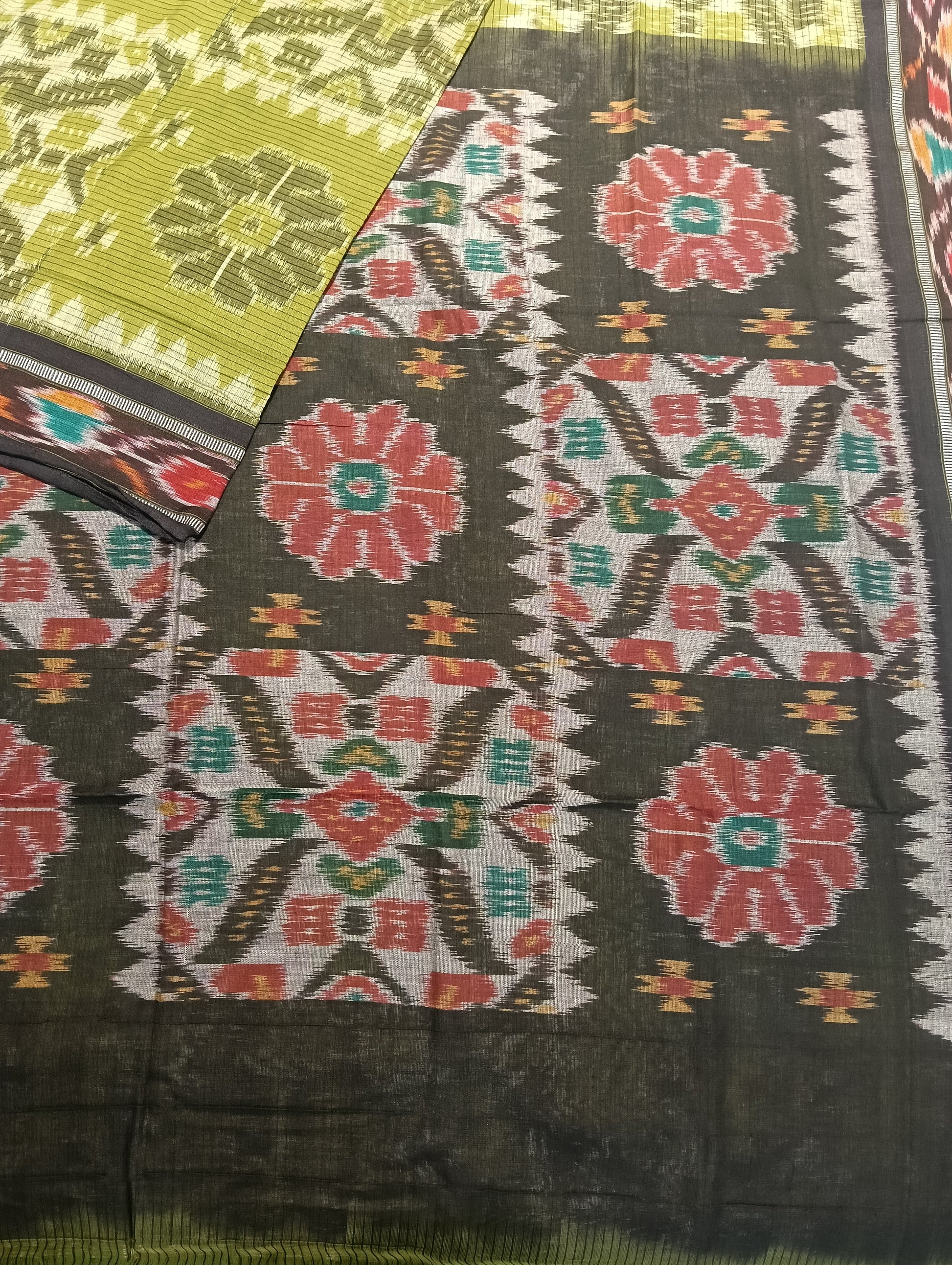 Olive green cotton sambalpuri saree - Tilottama