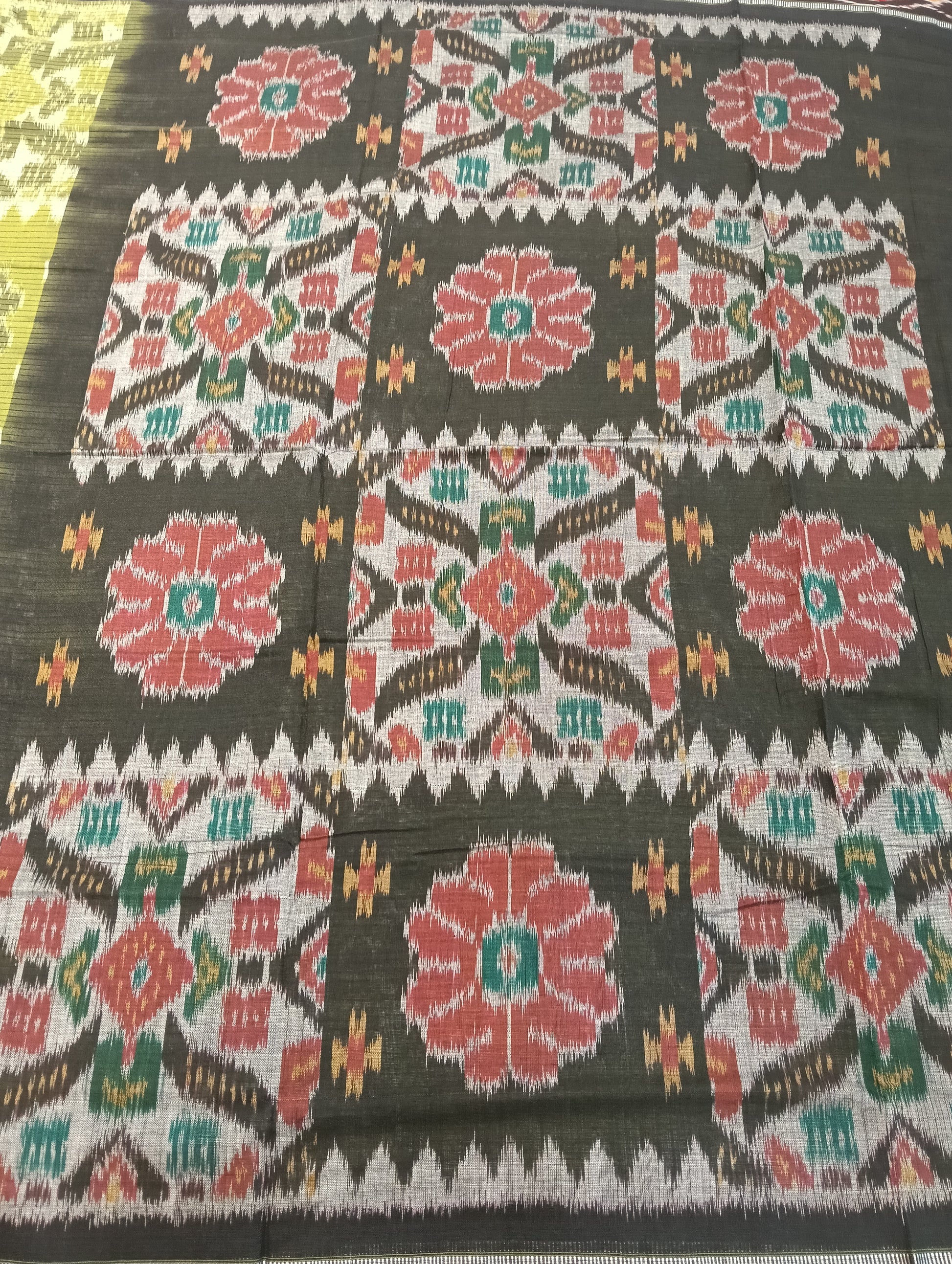 Olive green cotton sambalpuri saree - Tilottama