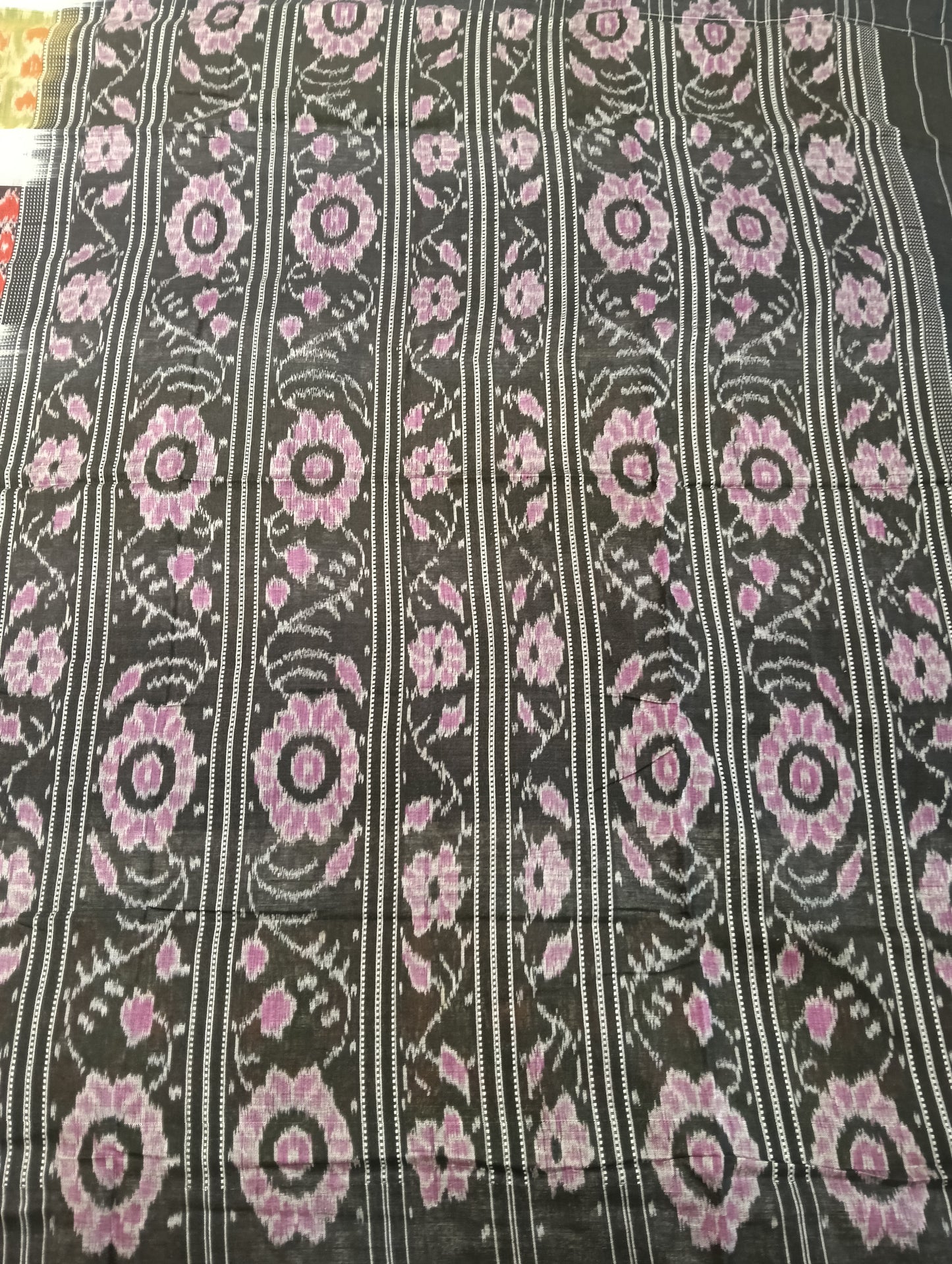 Green white and black cotton sambalpuri saree - Tilottama