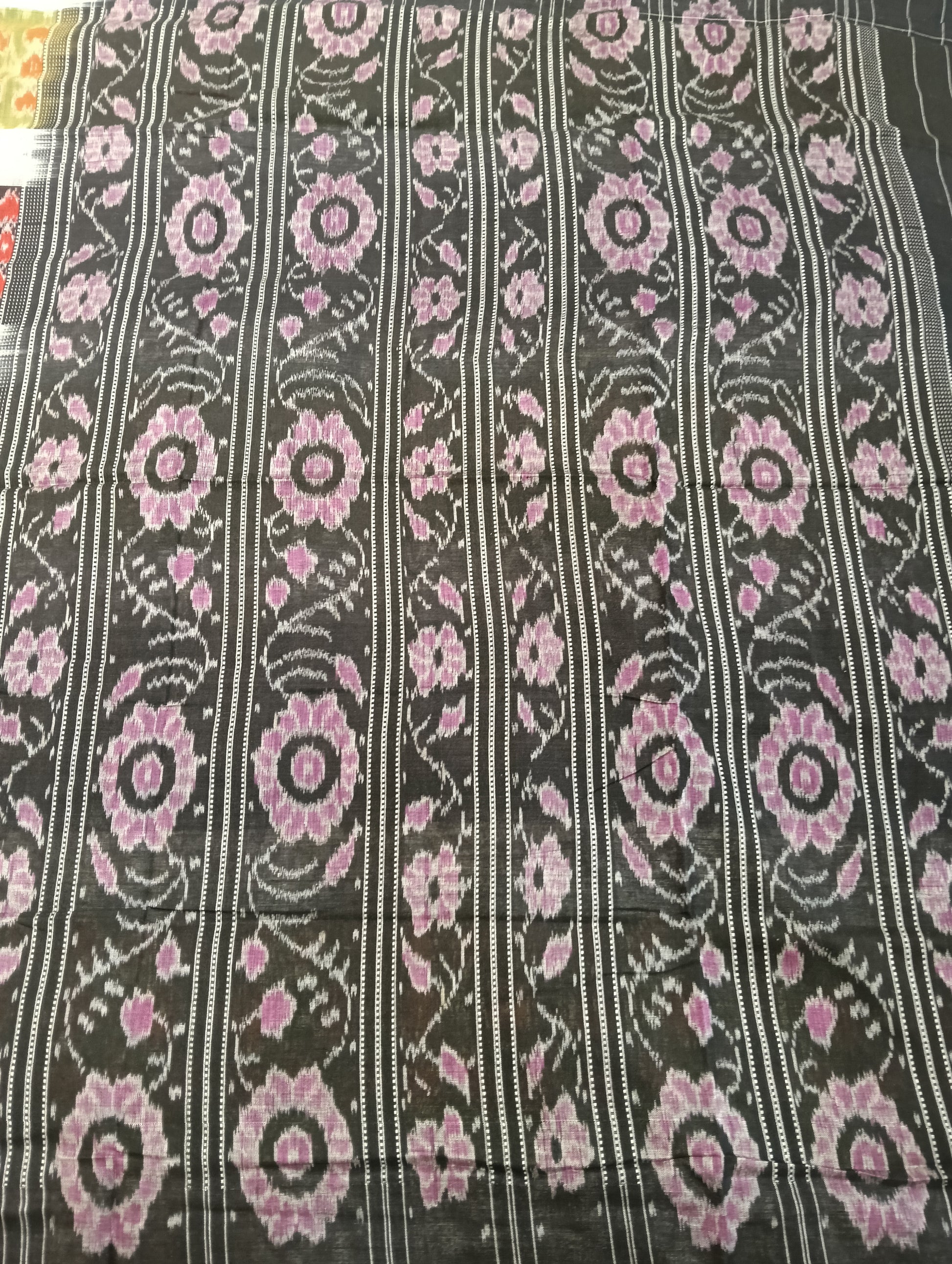Green white and black cotton sambalpuri saree - Tilottama