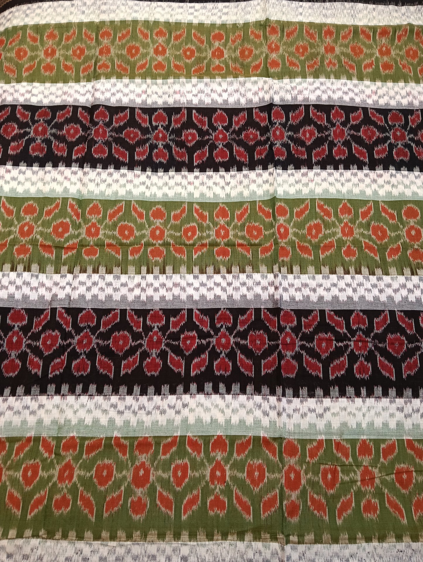 Green white and black cotton sambalpuri saree - Tilottama