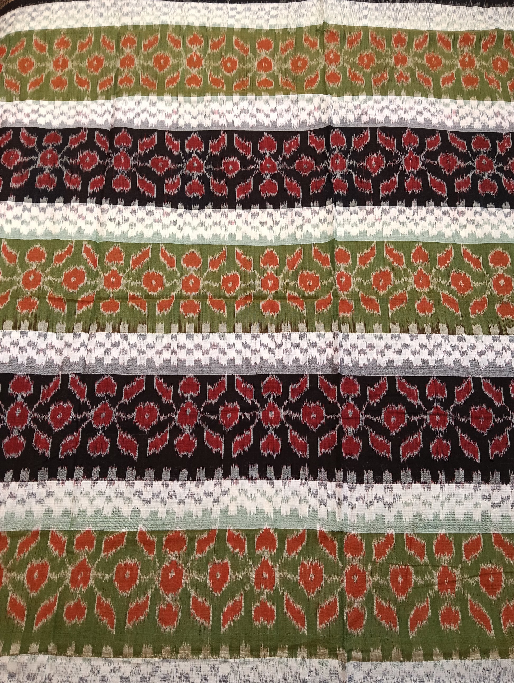 Green white and black cotton sambalpuri saree - Tilottama