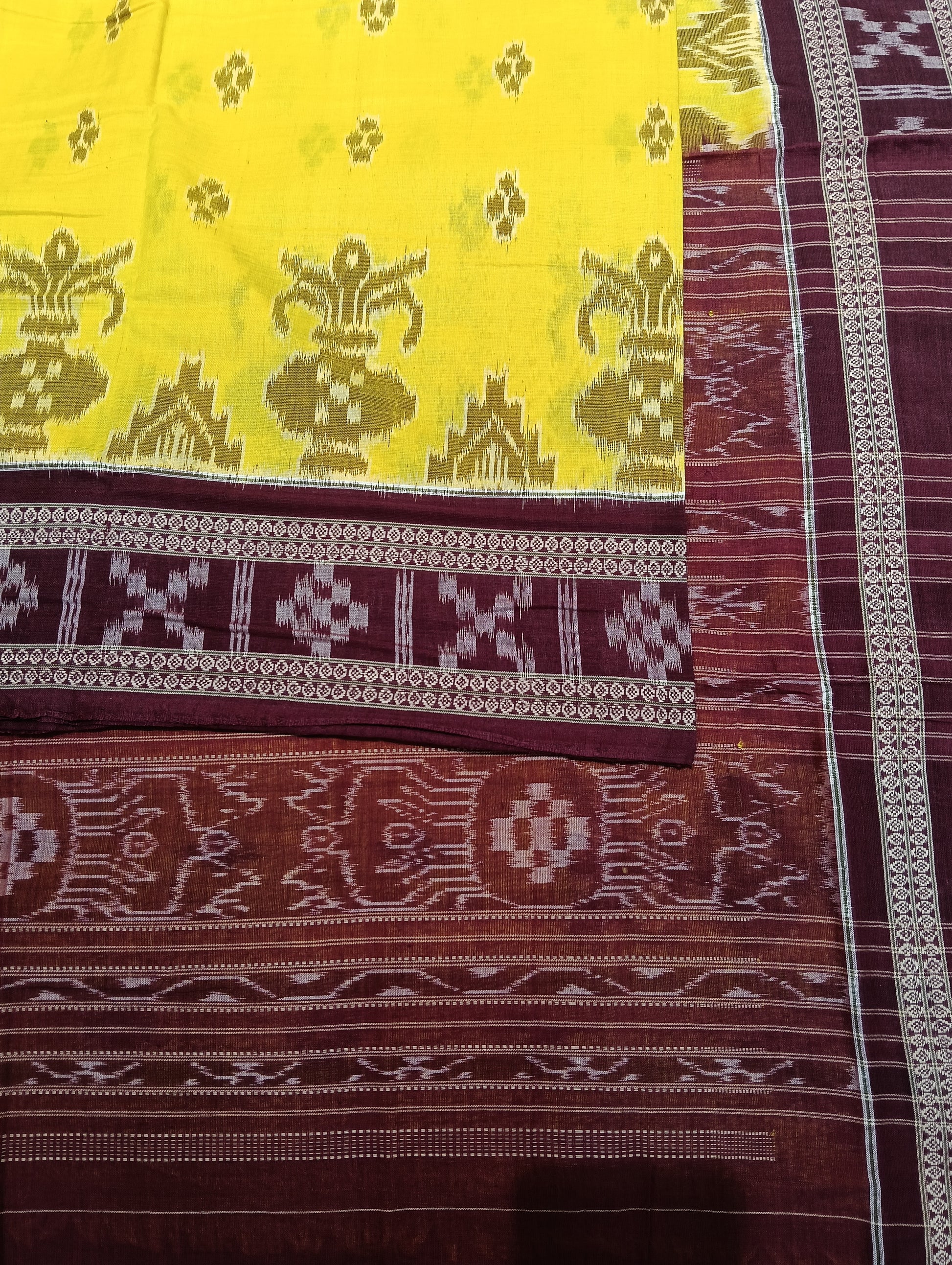 Yellow merron cotton sambalpuri saree - Tilottama