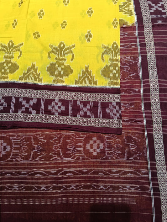 Yellow merron cotton sambalpuri saree - Tilottama