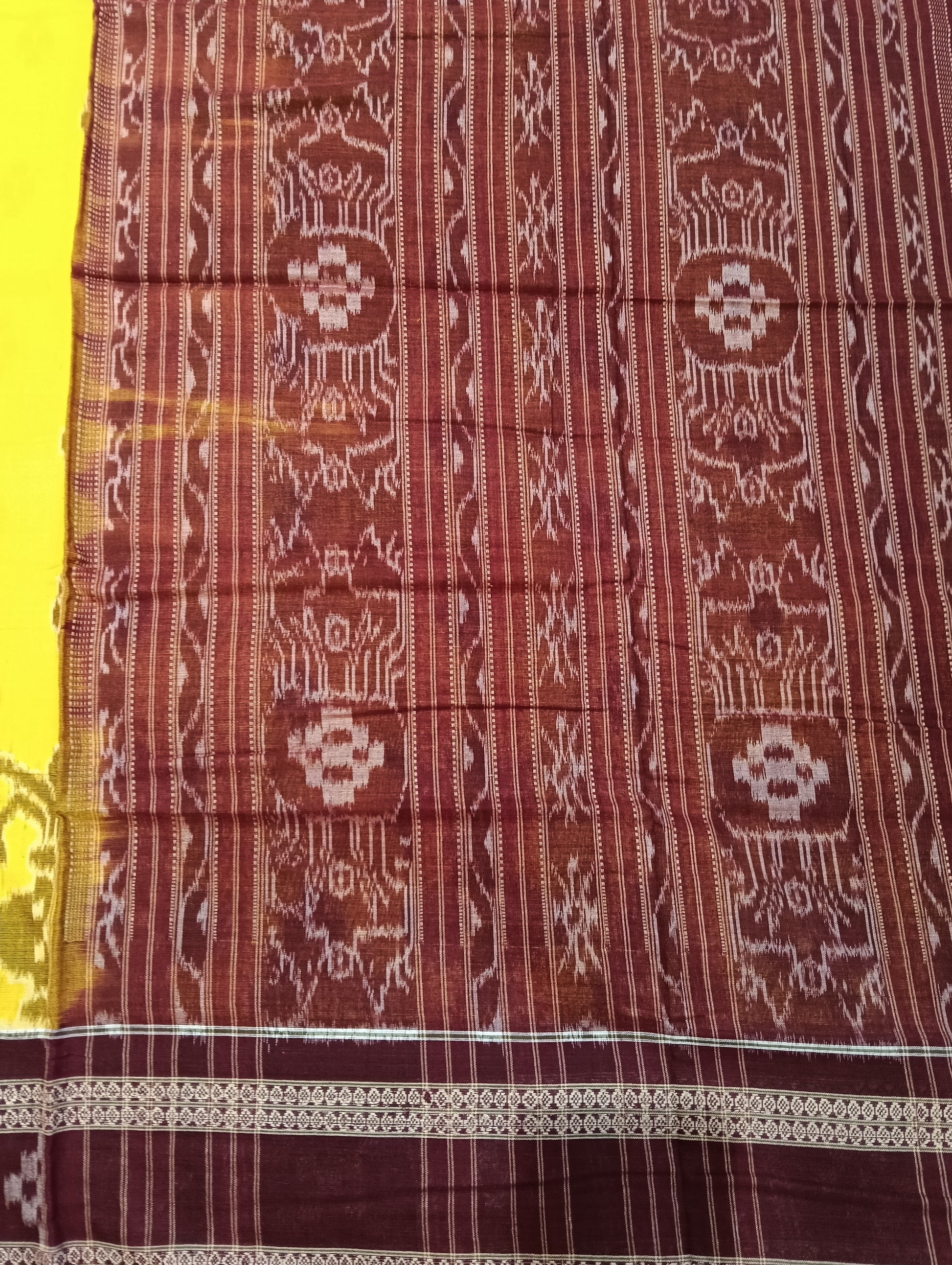 Yellow merron cotton sambalpuri saree - Tilottama