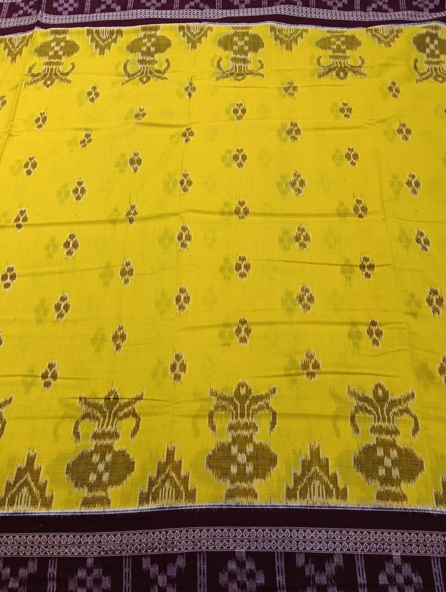 Yellow merron cotton sambalpuri saree - Tilottama