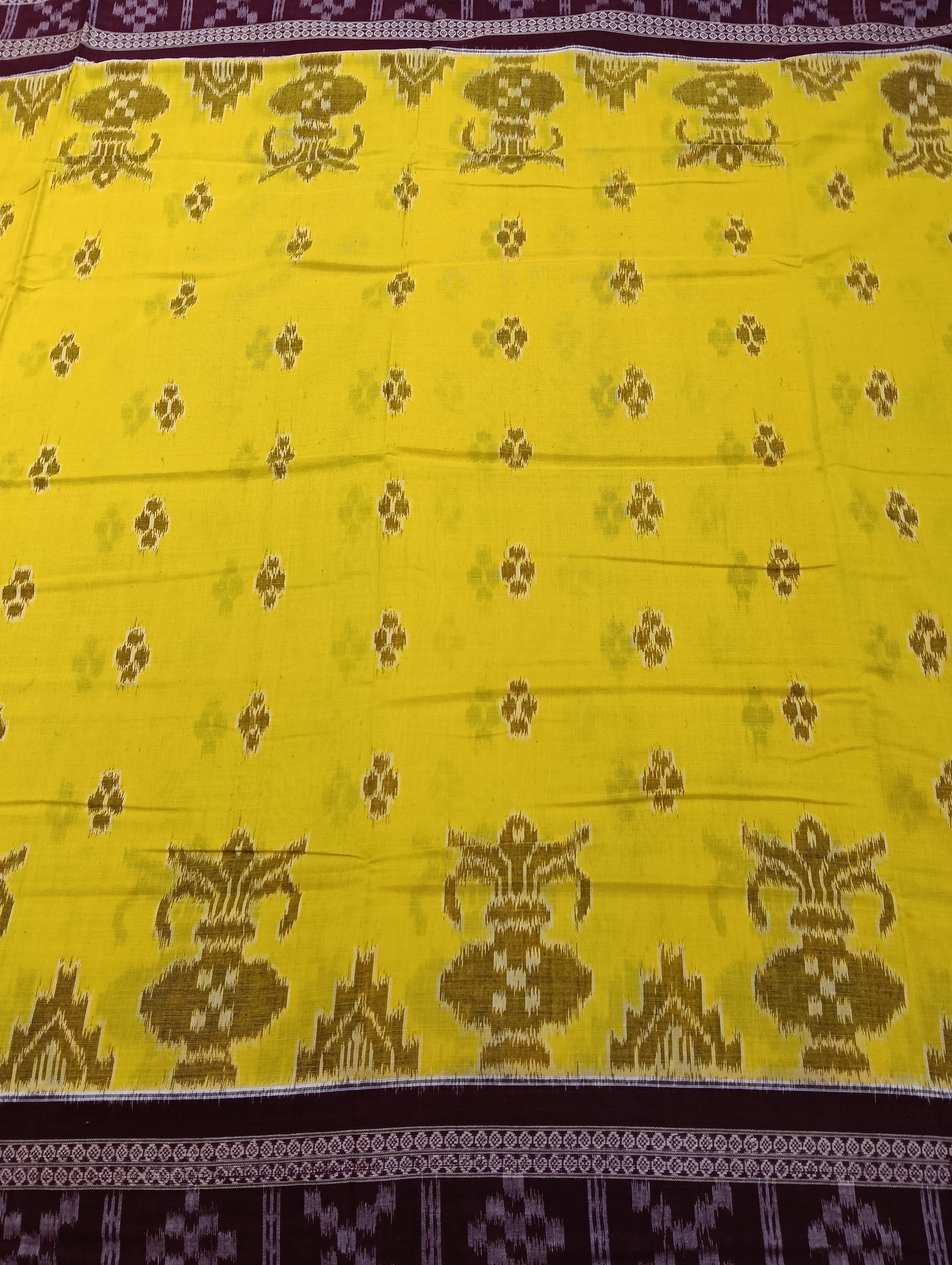 Yellow merron cotton sambalpuri saree - Tilottama