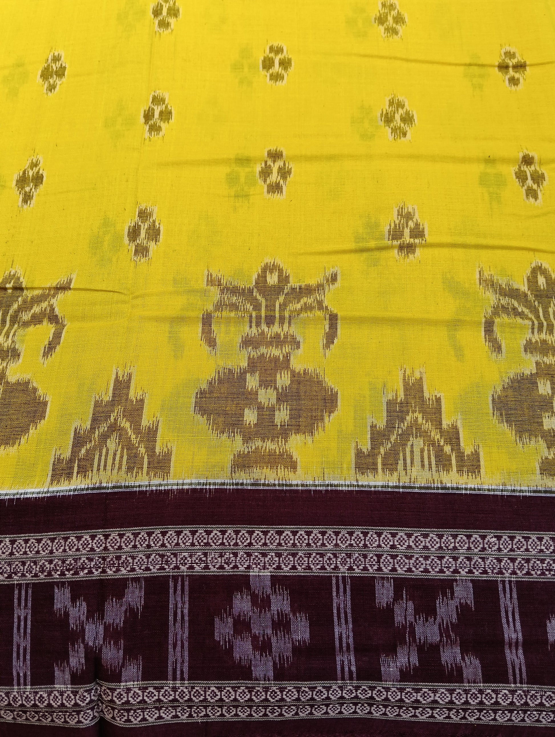 Yellow merron cotton sambalpuri saree - Tilottama