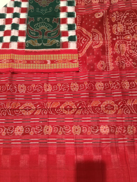 Green white red sapta cotton saree - Tilottama