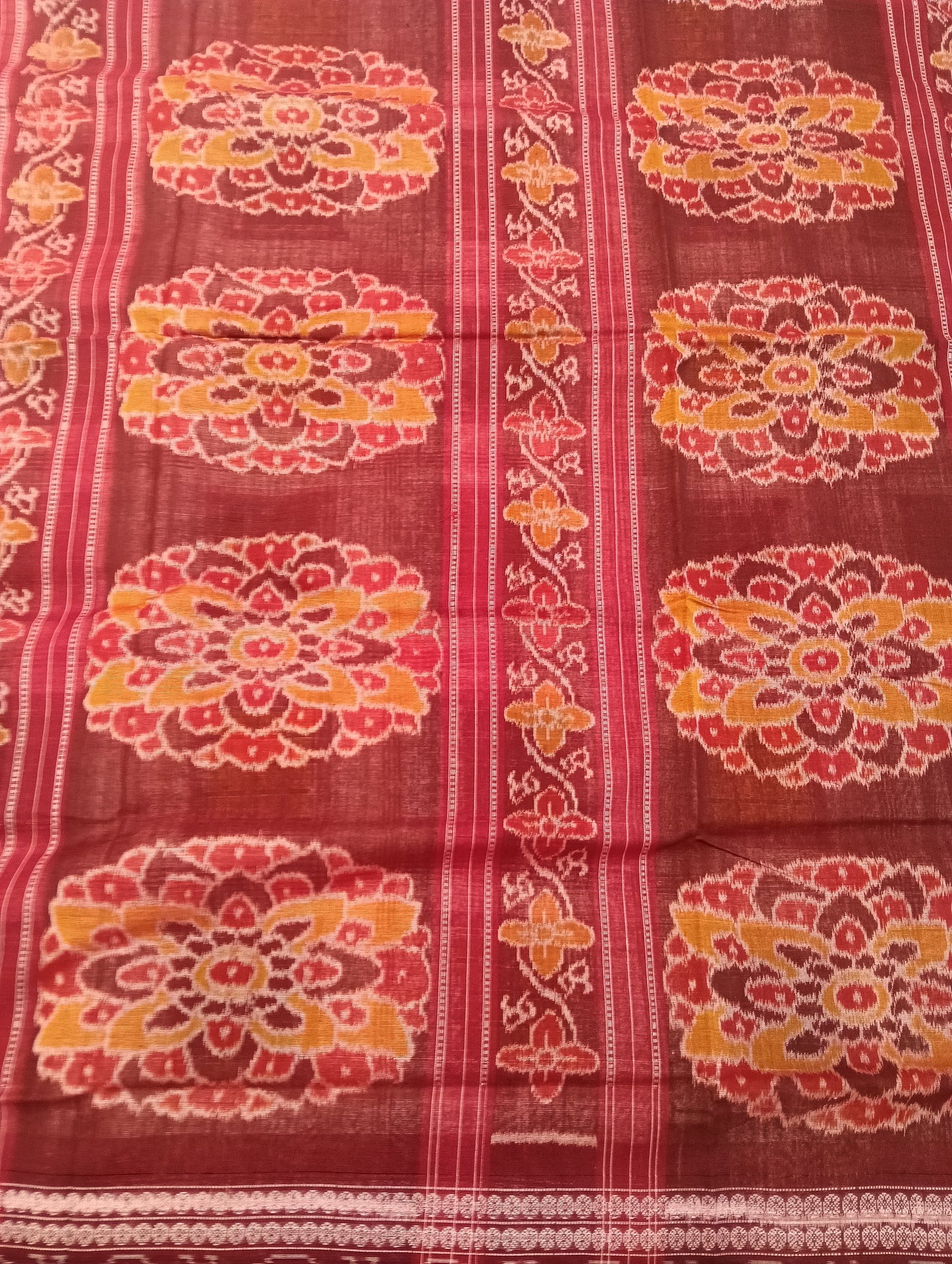 White merron green aswini cotton sambalpuri  saree - Tilottama