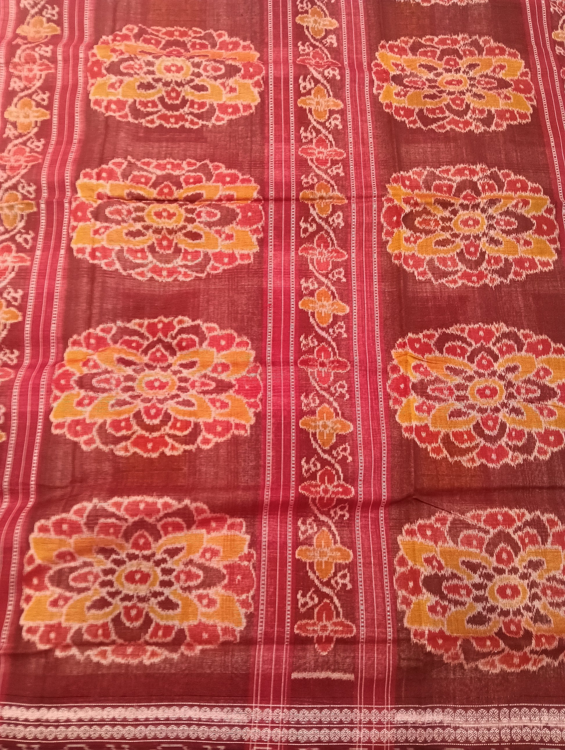 White merron green aswini cotton sambalpuri  saree - Tilottama