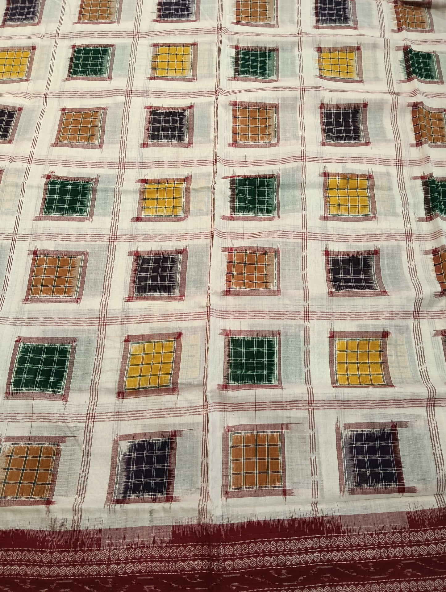White merron green aswini cotton sambalpuri  saree - Tilottama