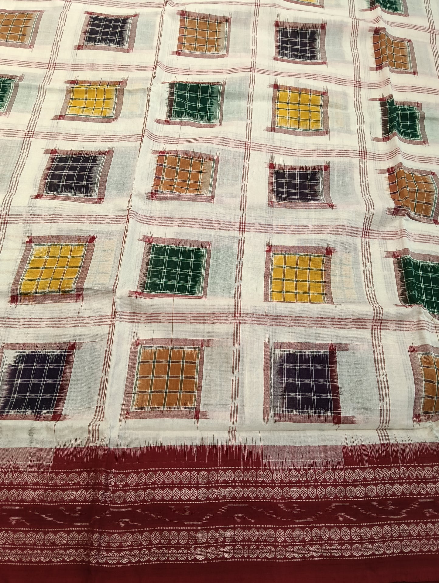 White merron green aswini cotton sambalpuri  saree - Tilottama