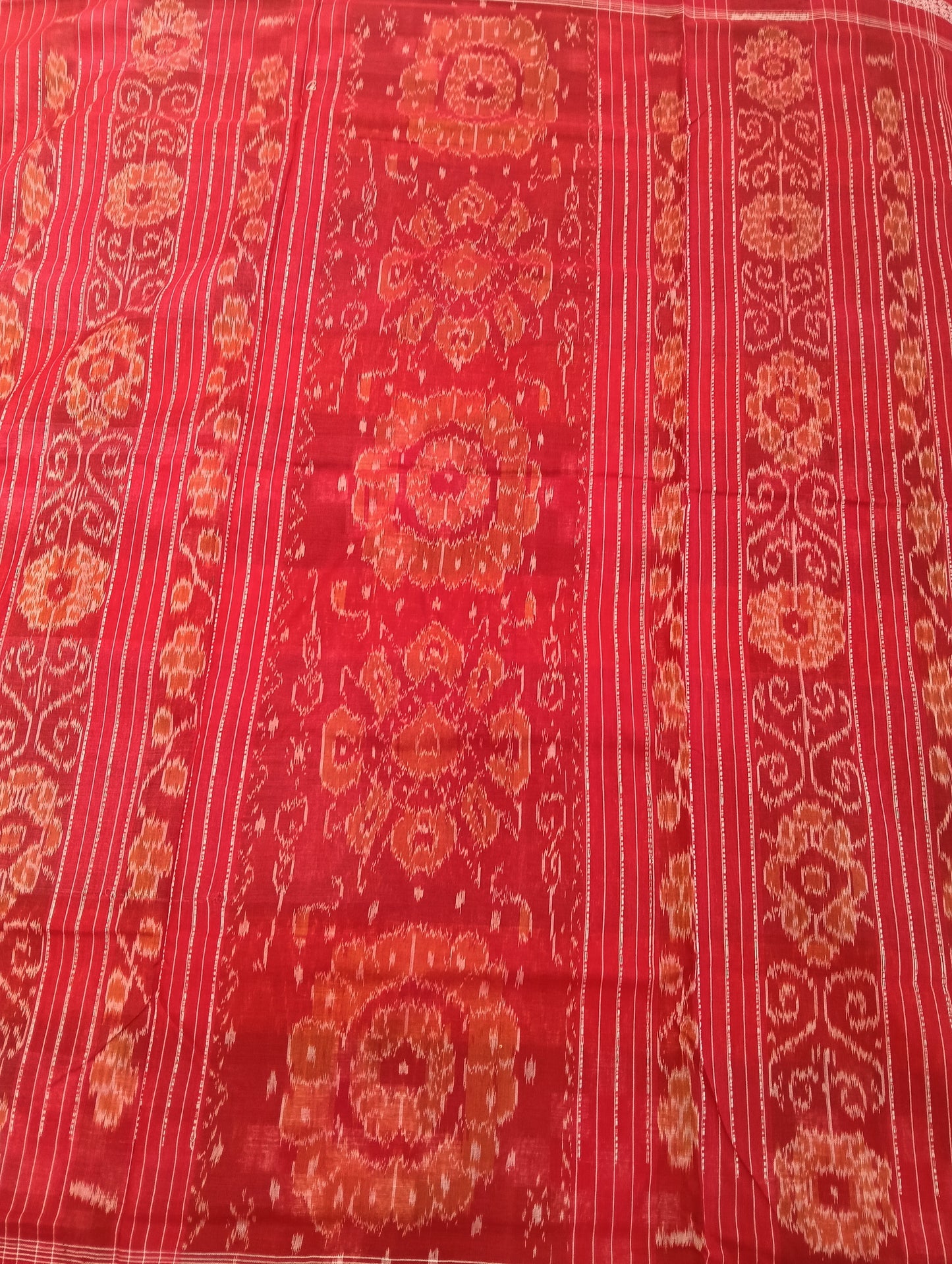 Yellow red white sapta cotton sambalpuri saree - Tilottama