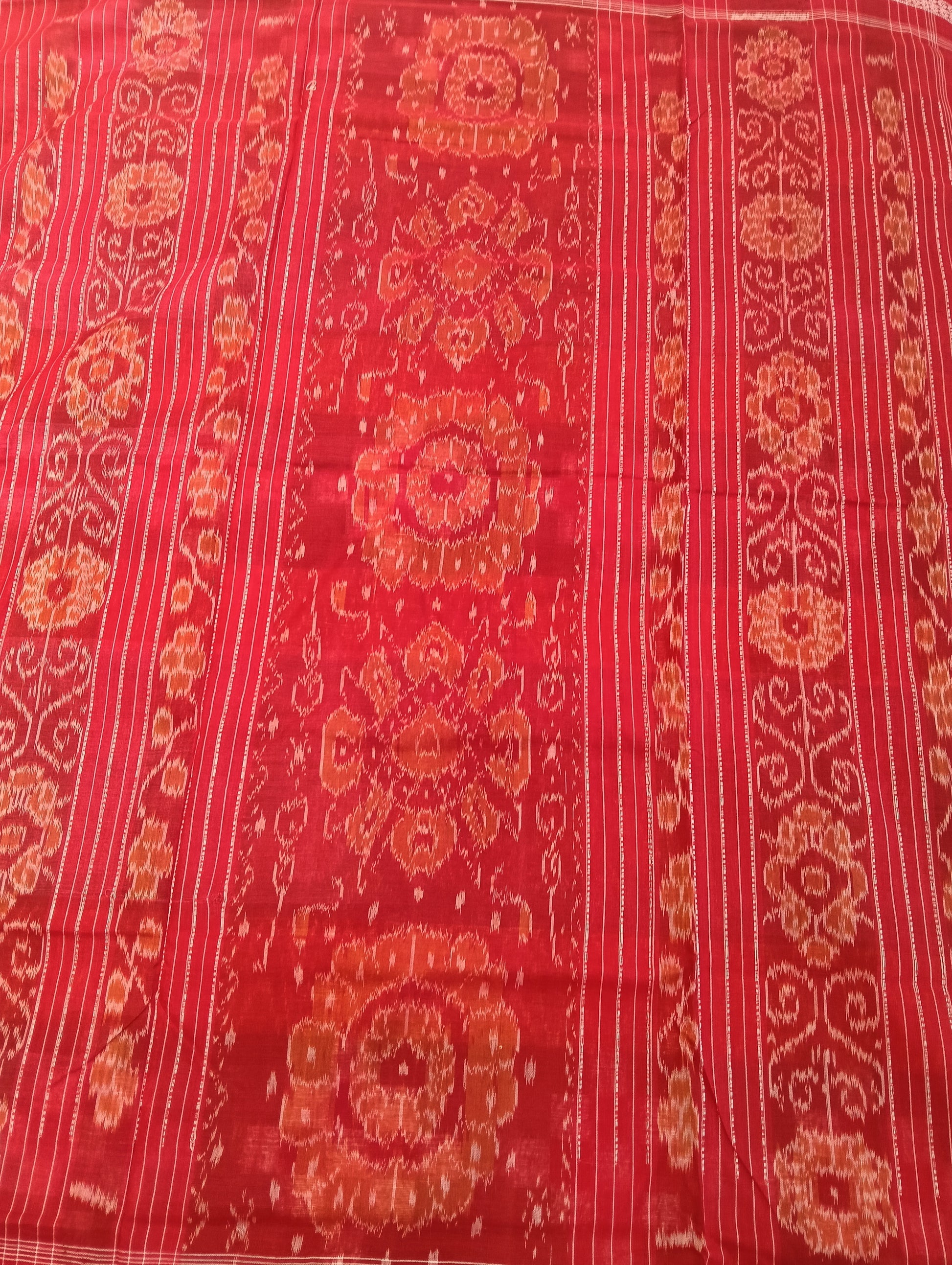 Yellow red white sapta cotton sambalpuri saree - Tilottama