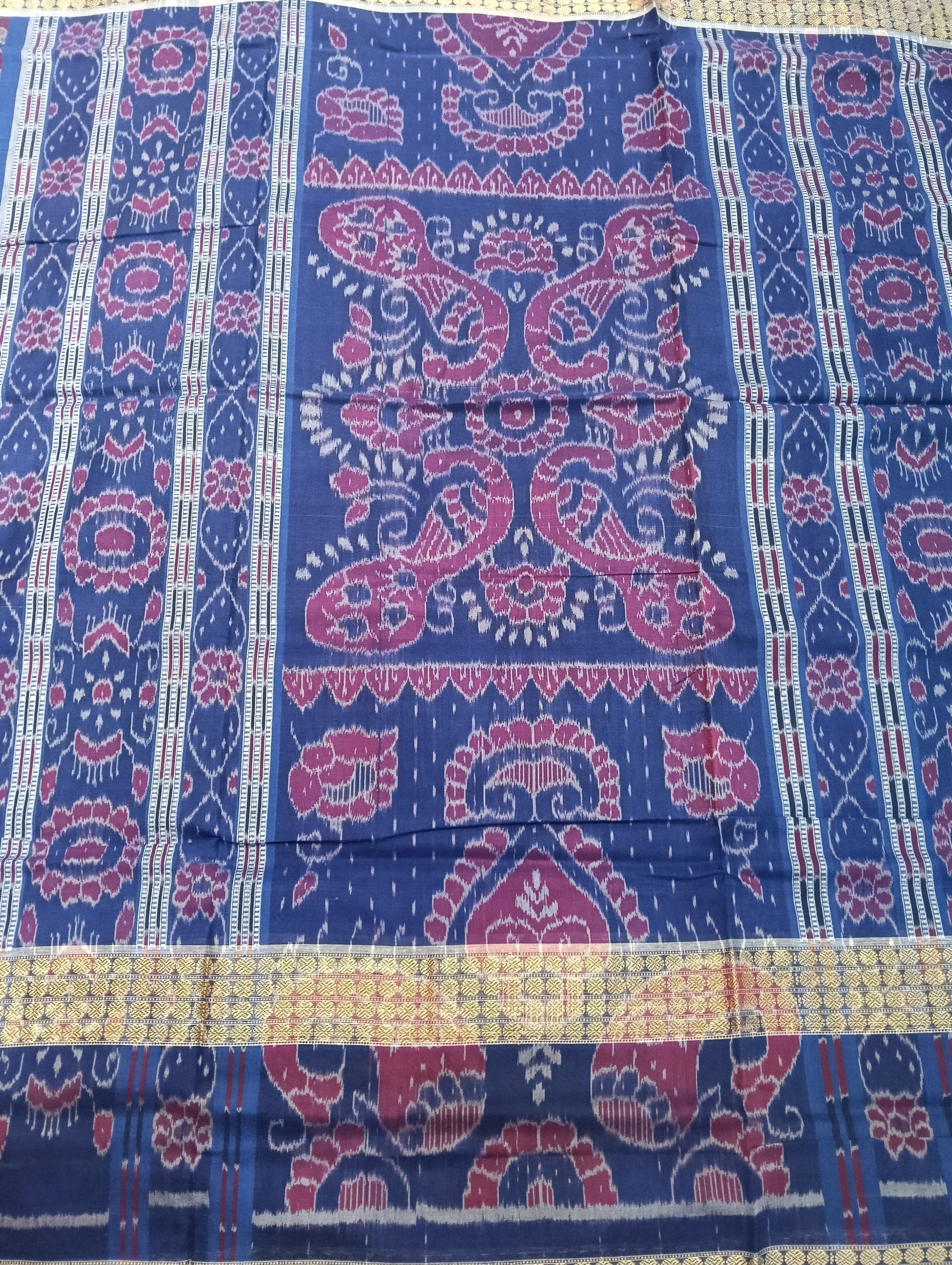 Blue white red sapta cotton sambalpuri saree - Tilottama