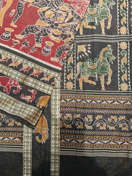 Merron black 8th border cotton sambalpuri saree - Tilottama