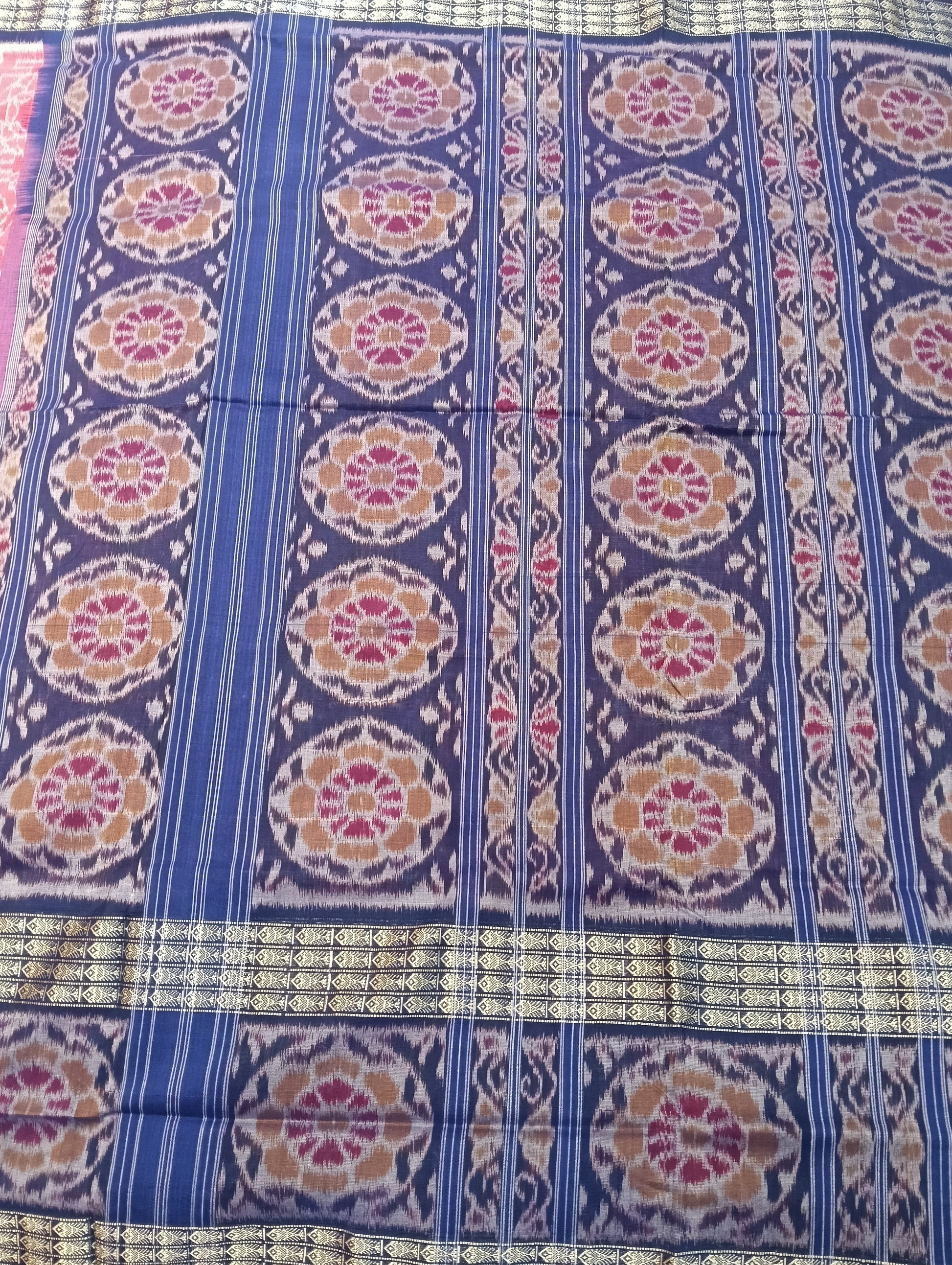 Pink blue double border cotton sambalpuri saree - Tilottama
