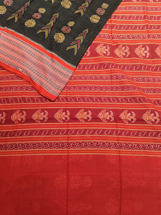 Black orange cotton sambalpuri saree - Tilottama