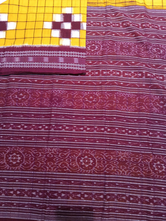 Yellow merron sapta cotton sambalpuri saree - Tilottama