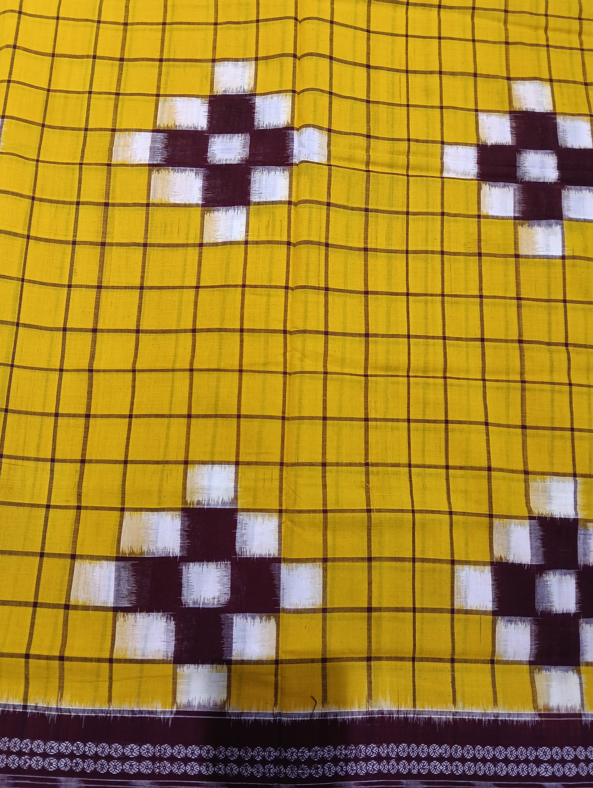 Yellow merron sapta cotton sambalpuri saree - Tilottama