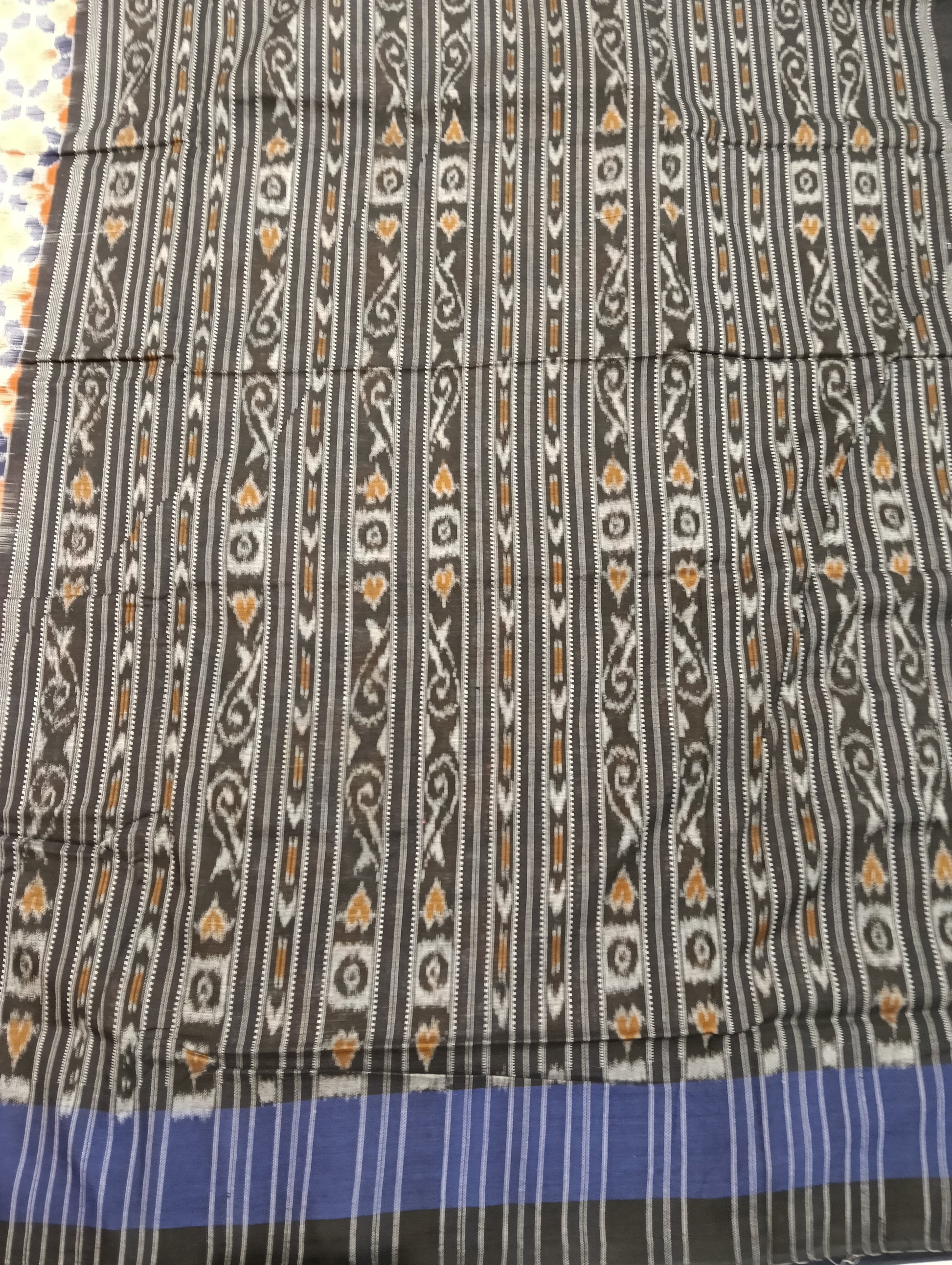 White orange blue plane border cotton sambalpuri saree - Tilottama