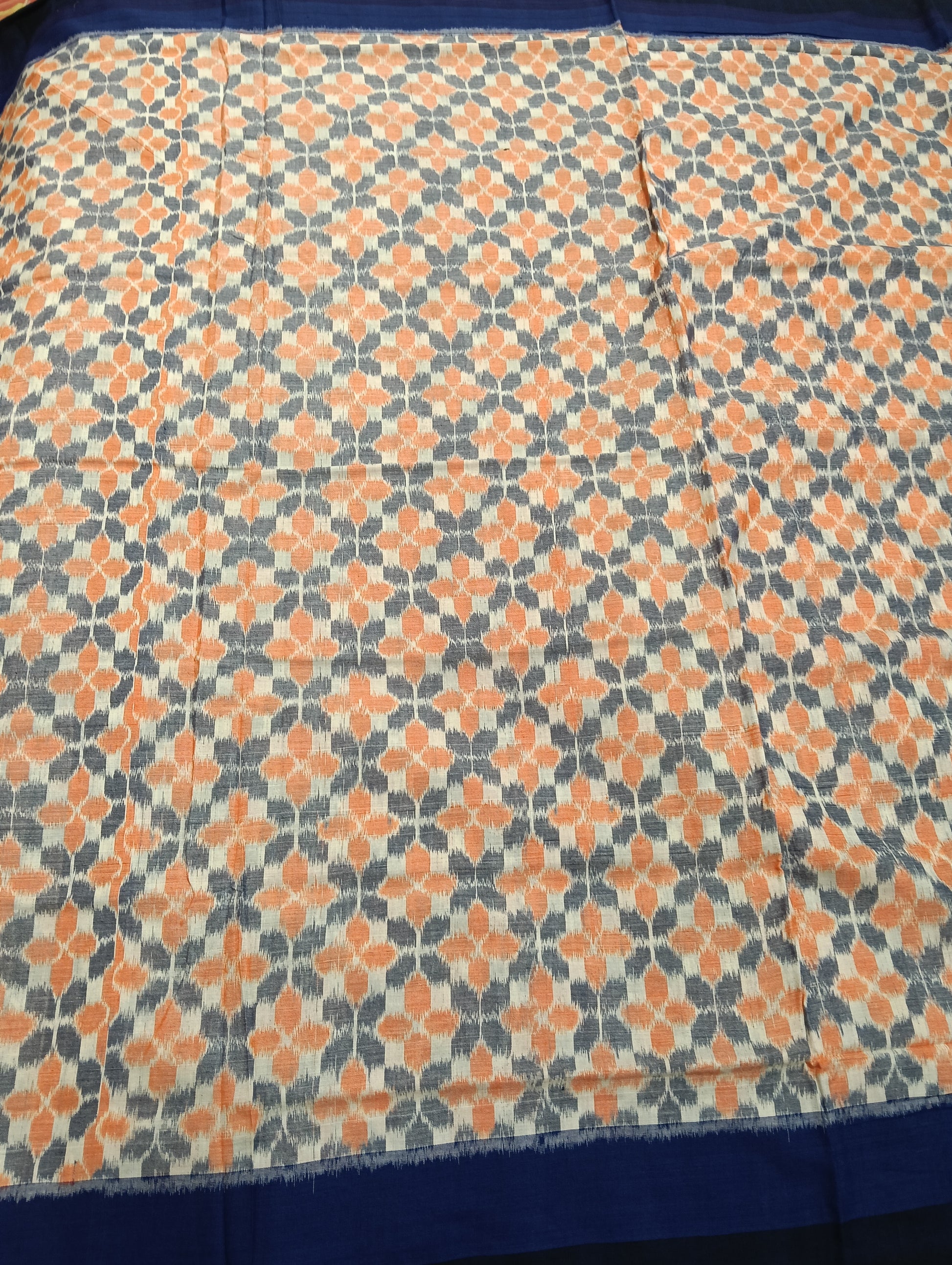 White orange blue plane border cotton sambalpuri saree - Tilottama