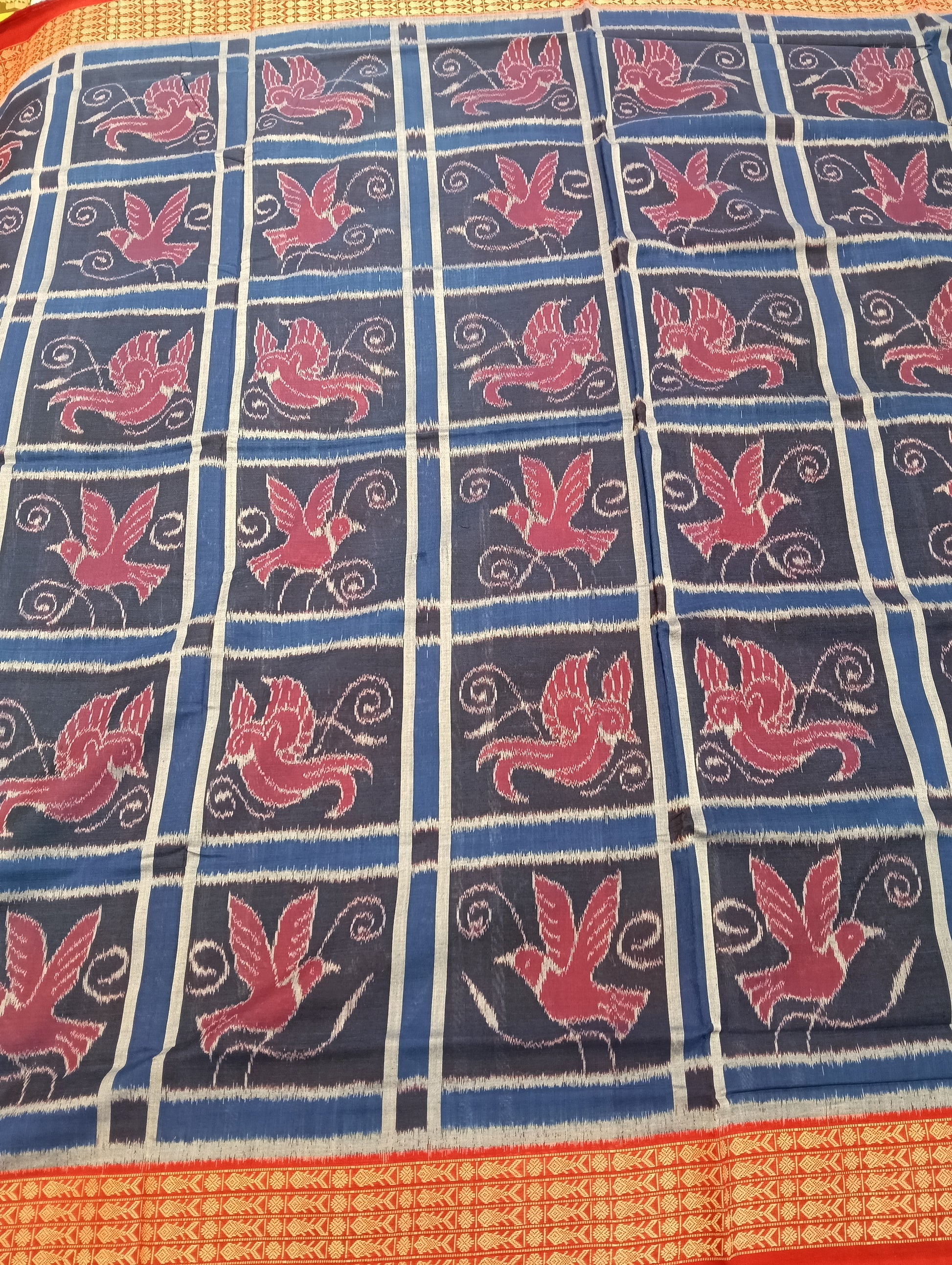 Blue red cotton sambalpuri sarer - Tilottama