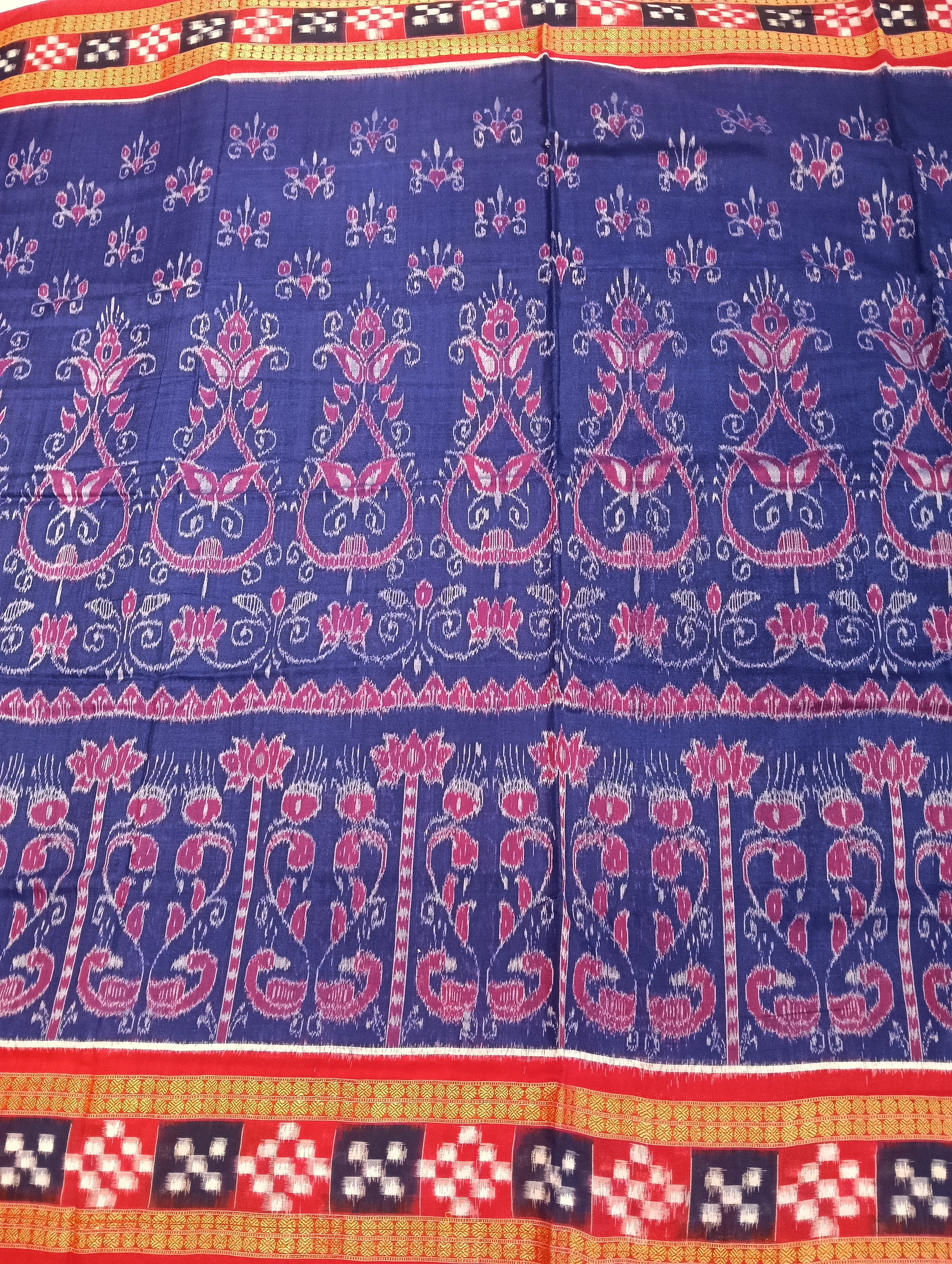 Blue red sapta boder cotton sambalpuri saree - Tilottama
