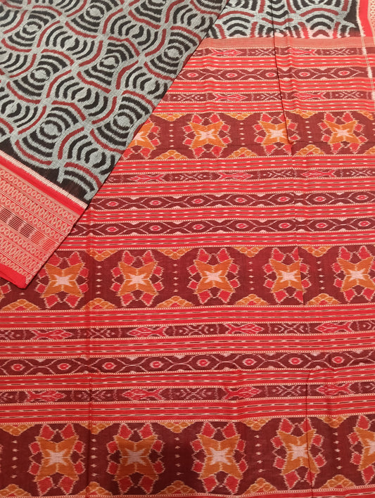 Black red cotton sambalpuri saree - Tilottama