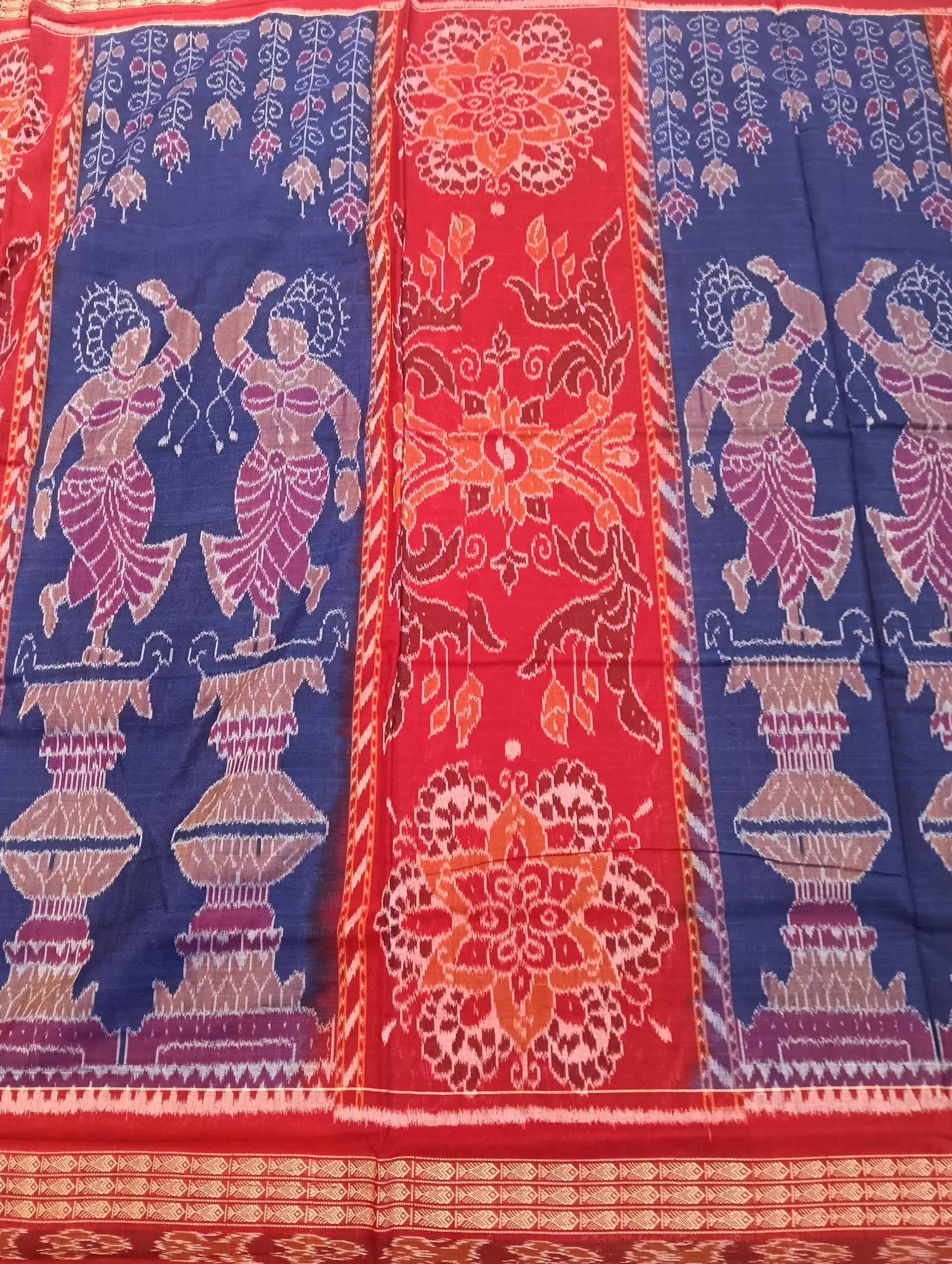 Blue marron ikat cotton sambalpuri saree - Tilottama